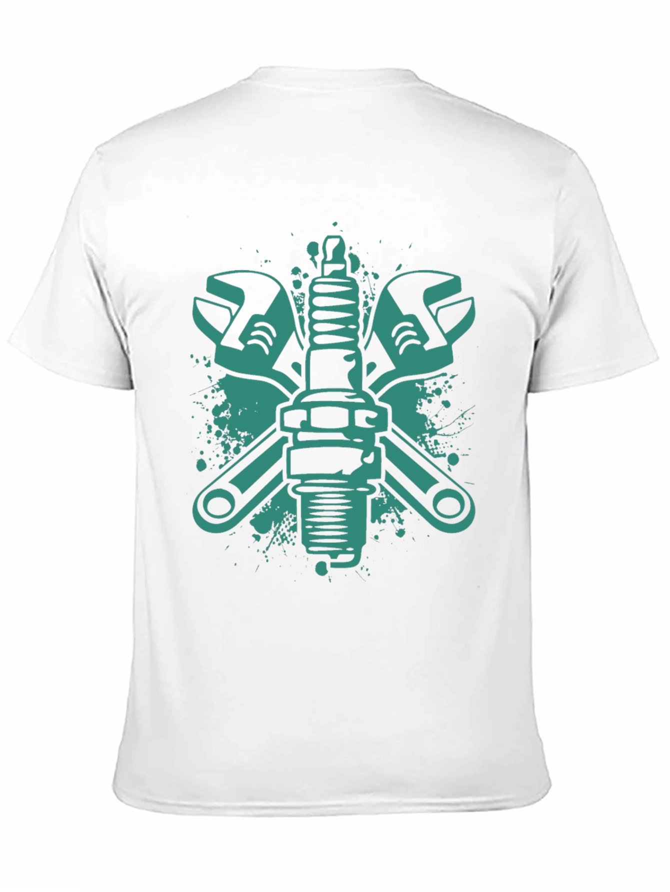 Mechanics Tee: Wrench & Spark Plug Graphic Black T-Shirt