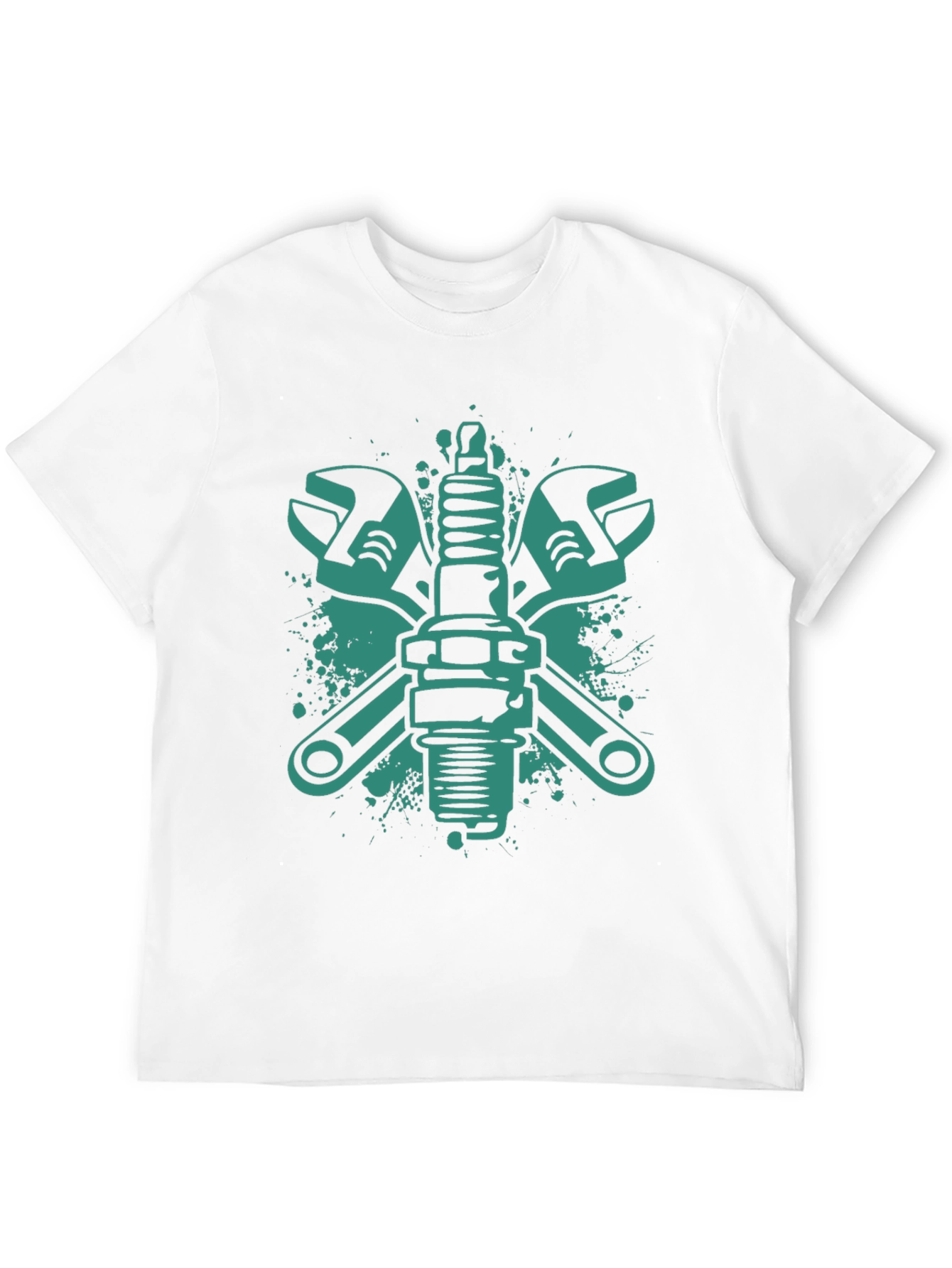 Mechanics Tee: Wrench & Spark Plug Graphic Black T-Shirt