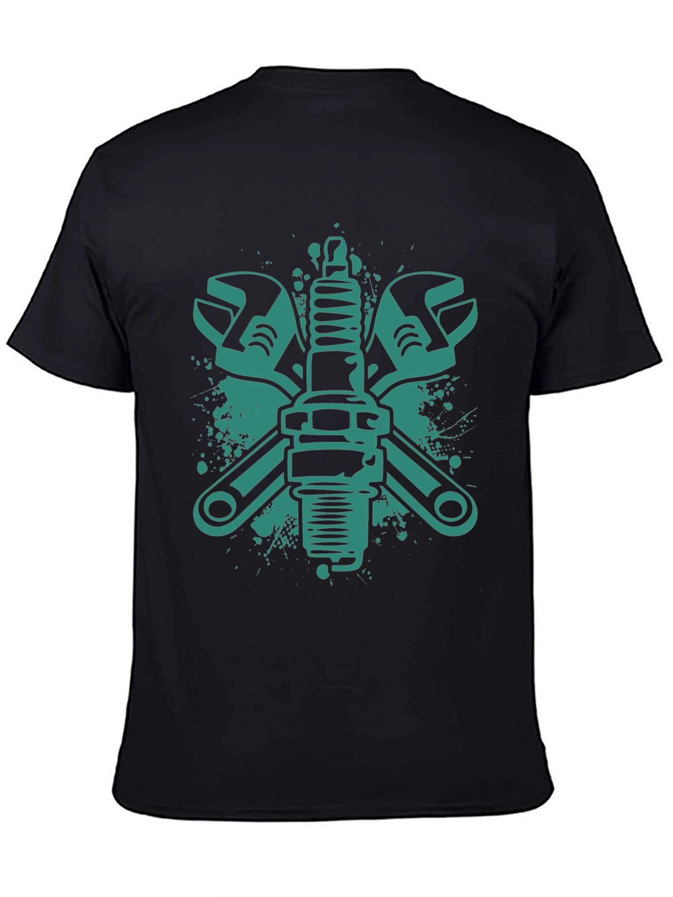 Mechanics Tee: Wrench & Spark Plug Graphic Black T-Shirt