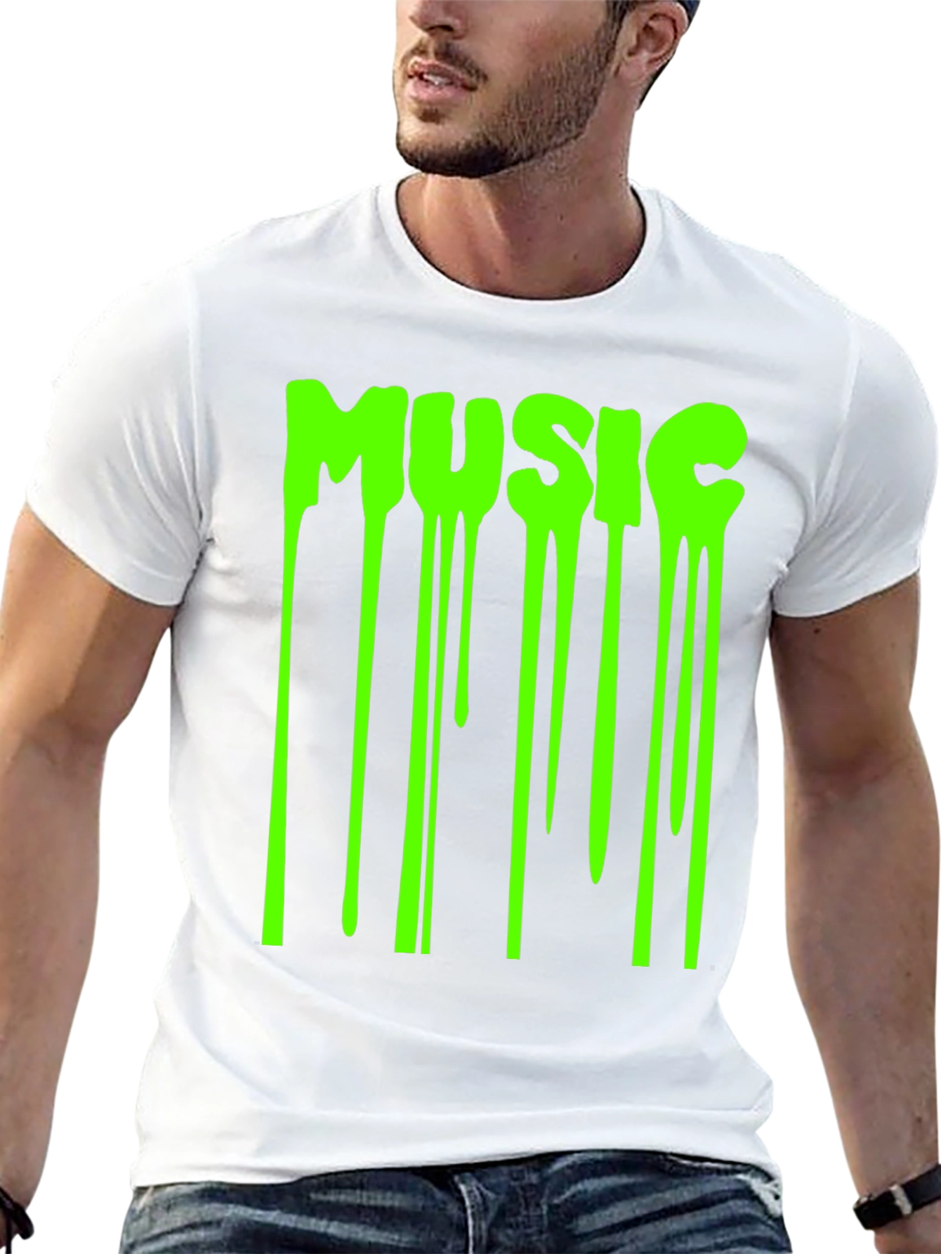 Mens Black T-Shirt with Dripping Music Graphic