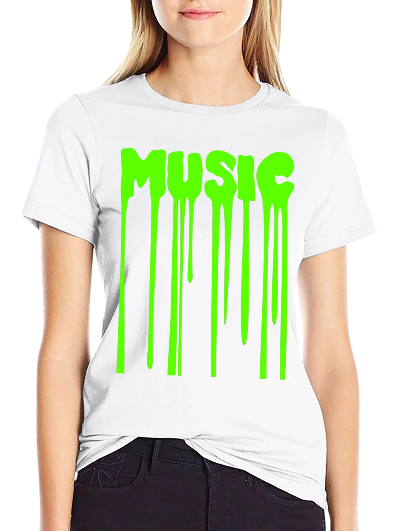Mens Black T-Shirt with Dripping Music Graphic
