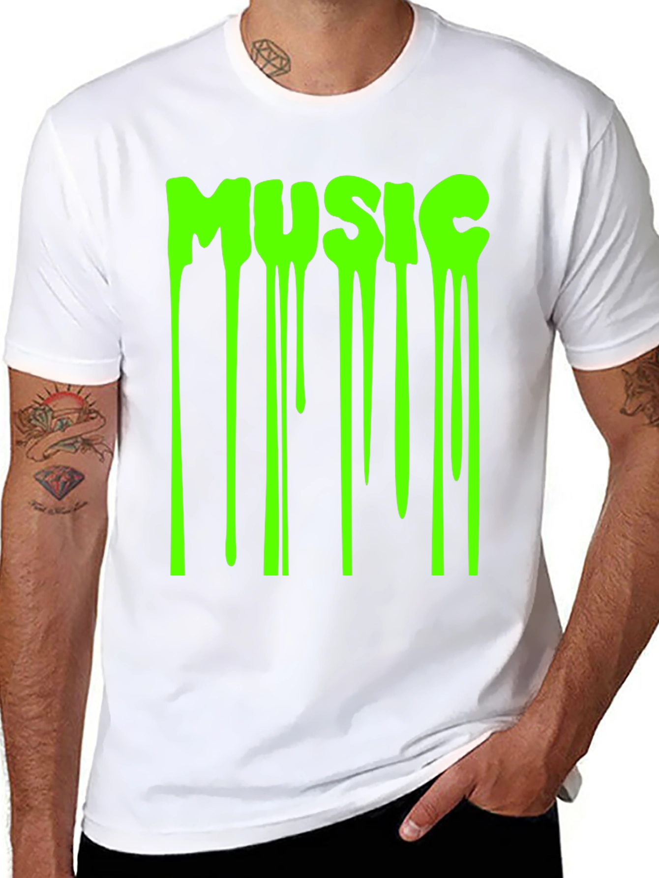 Mens Black T-Shirt with Dripping Music Graphic