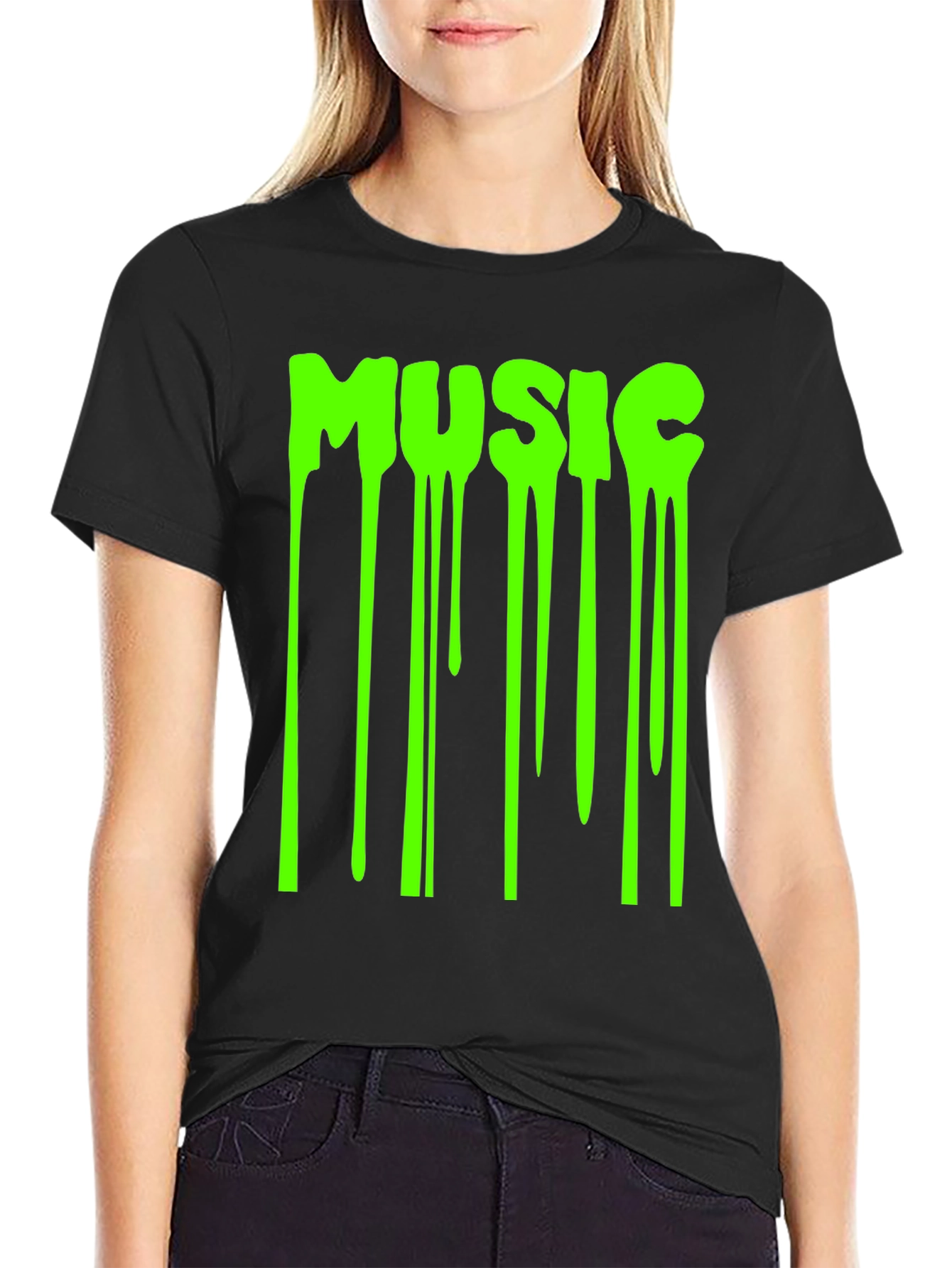 Mens Black T-Shirt with Dripping Music Graphic