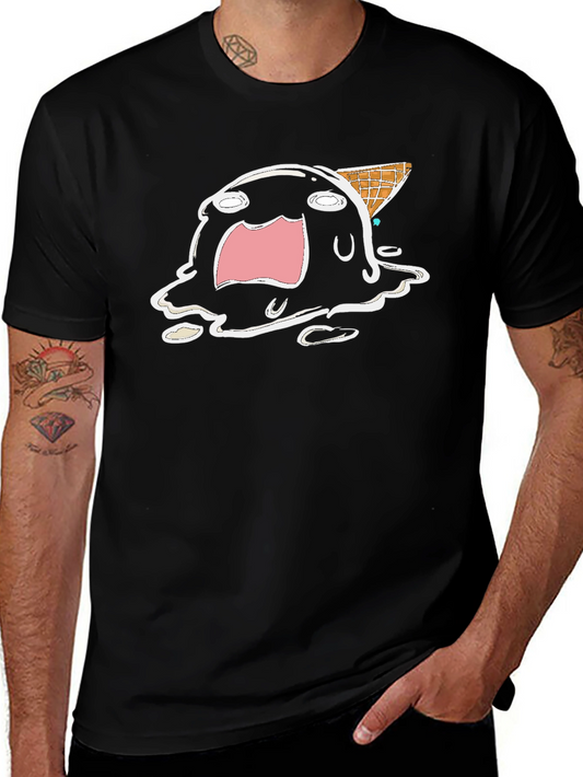 Melting Ice Cream Cartoon Graphic Tee - Black