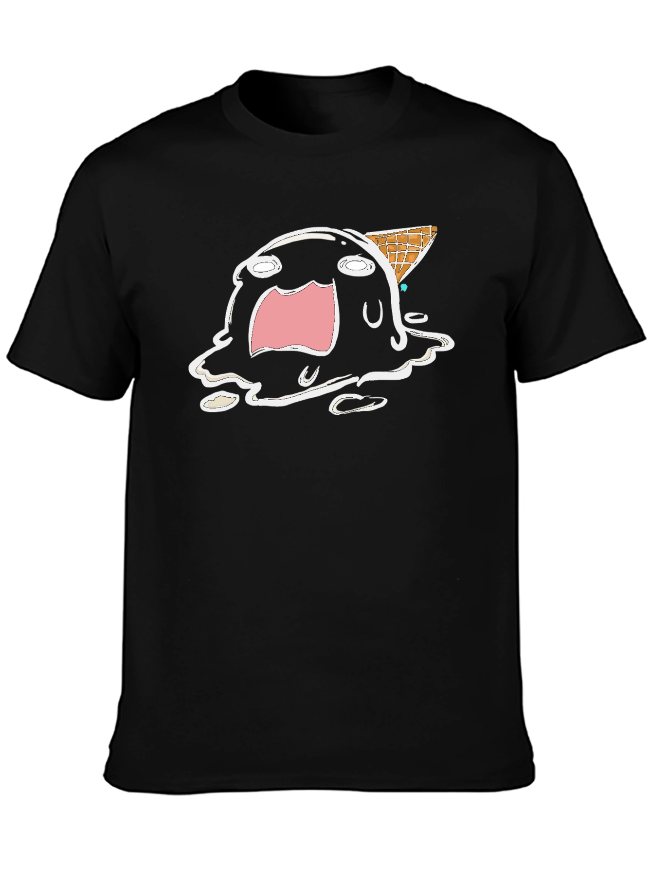 Melting Ice Cream Cartoon Graphic Tee - Black