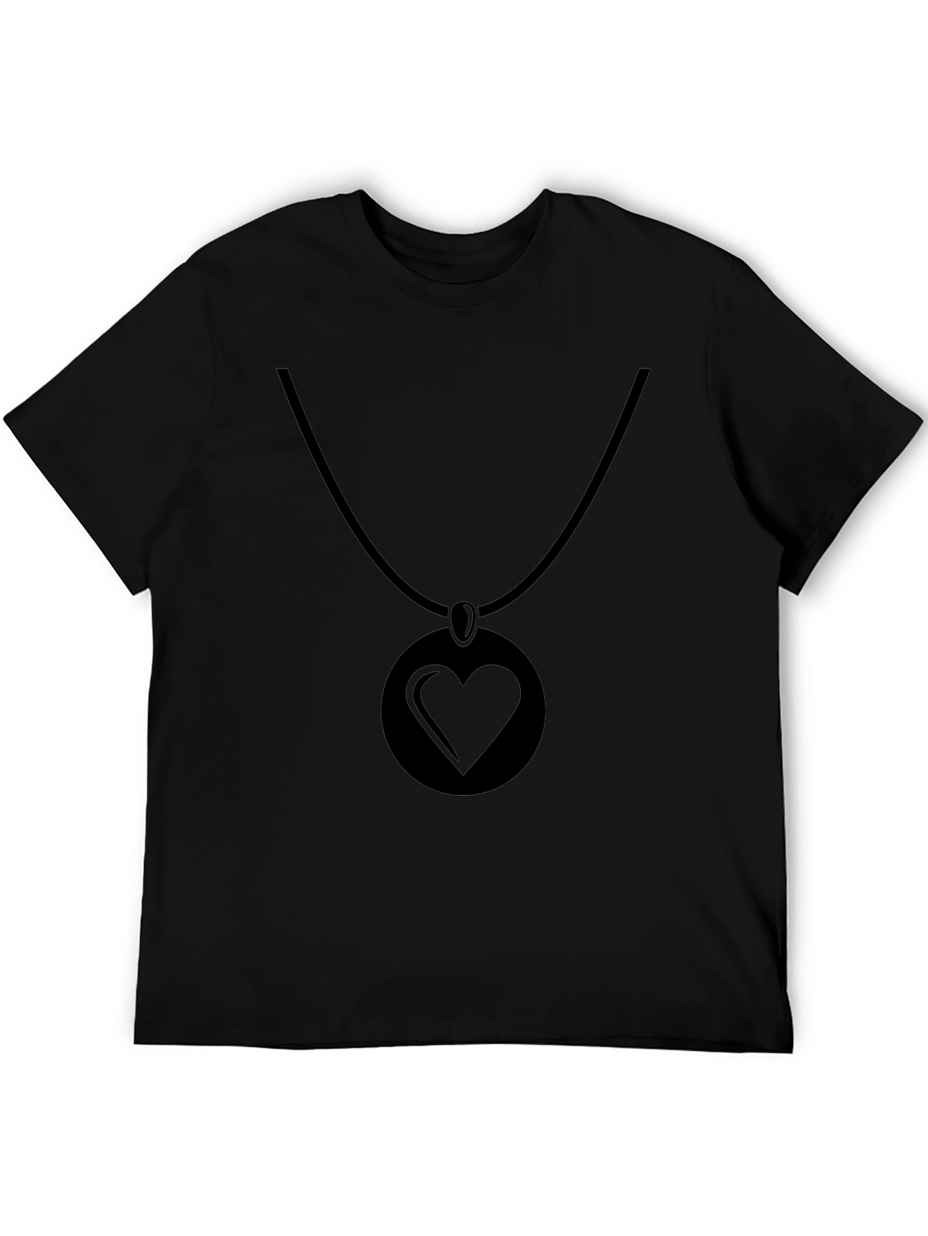 Black Heart Pendant Graphic Tee - Modern Casual Style
