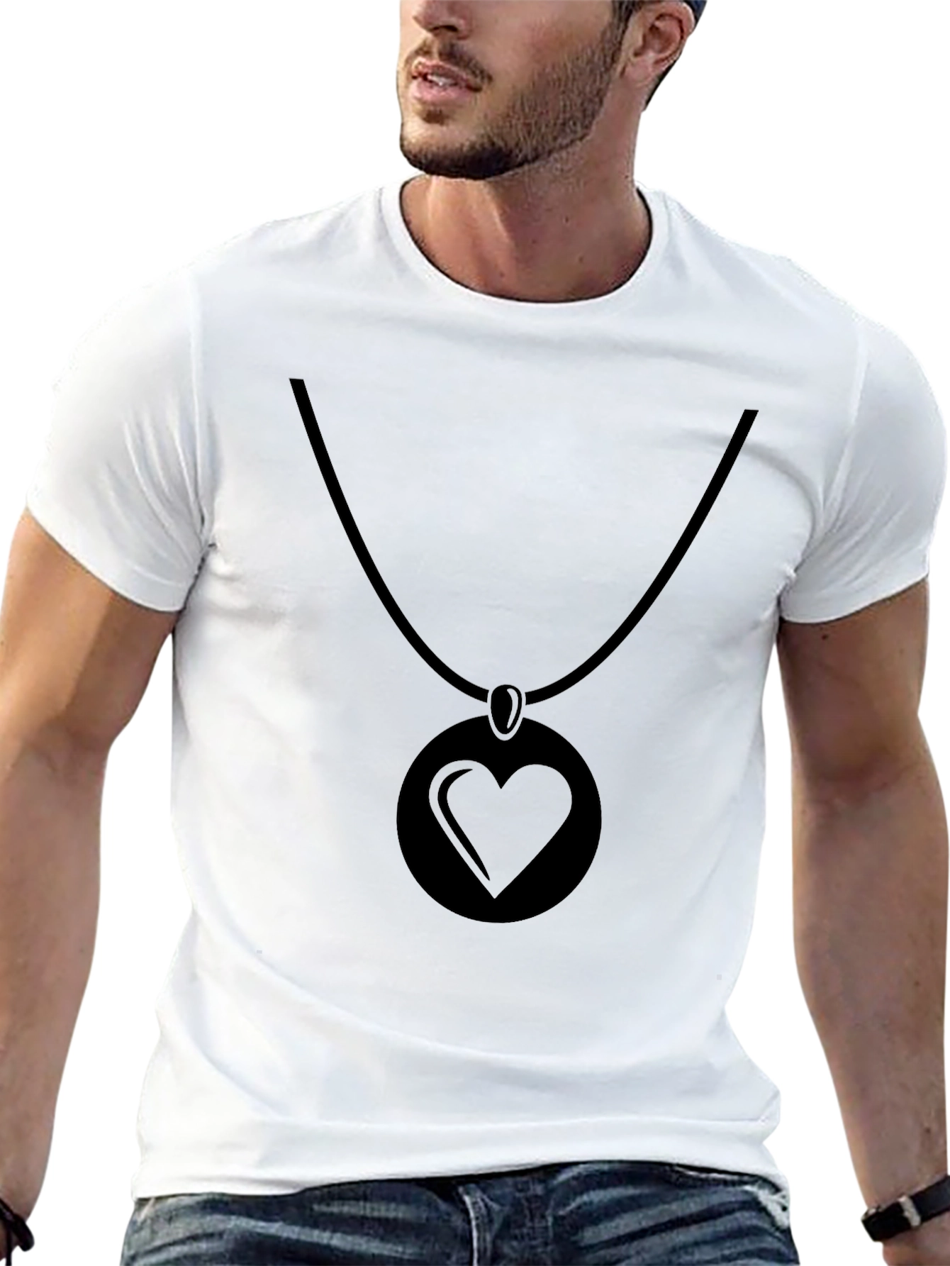 Black Heart Pendant Graphic Tee - Modern Casual Style