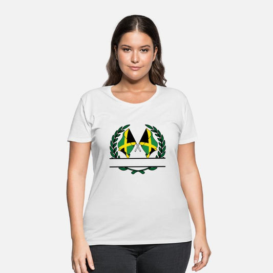 Flags Jamaica in laurel wreath banner