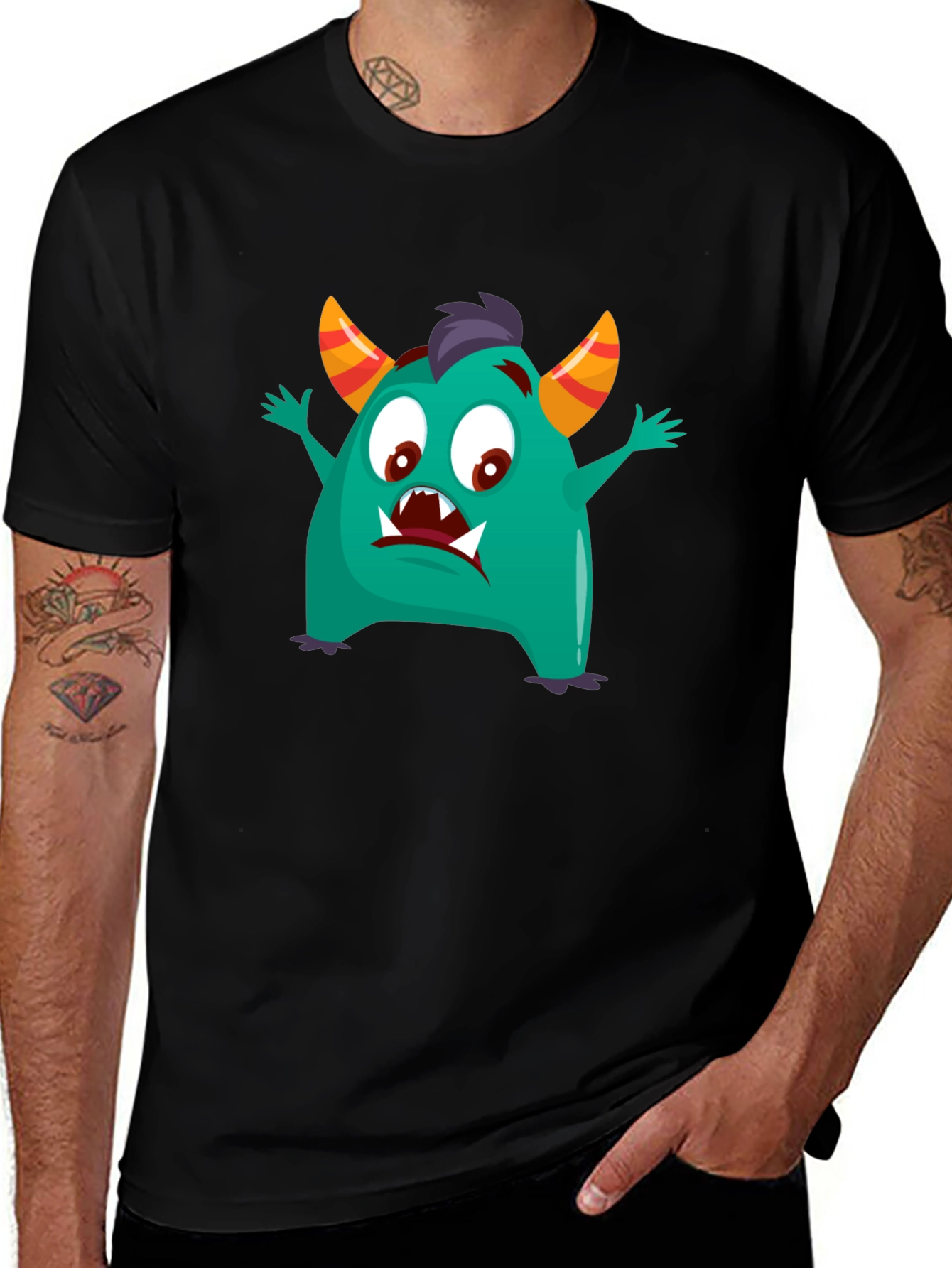 Fun Monster Graphic Tee - Black Cotton