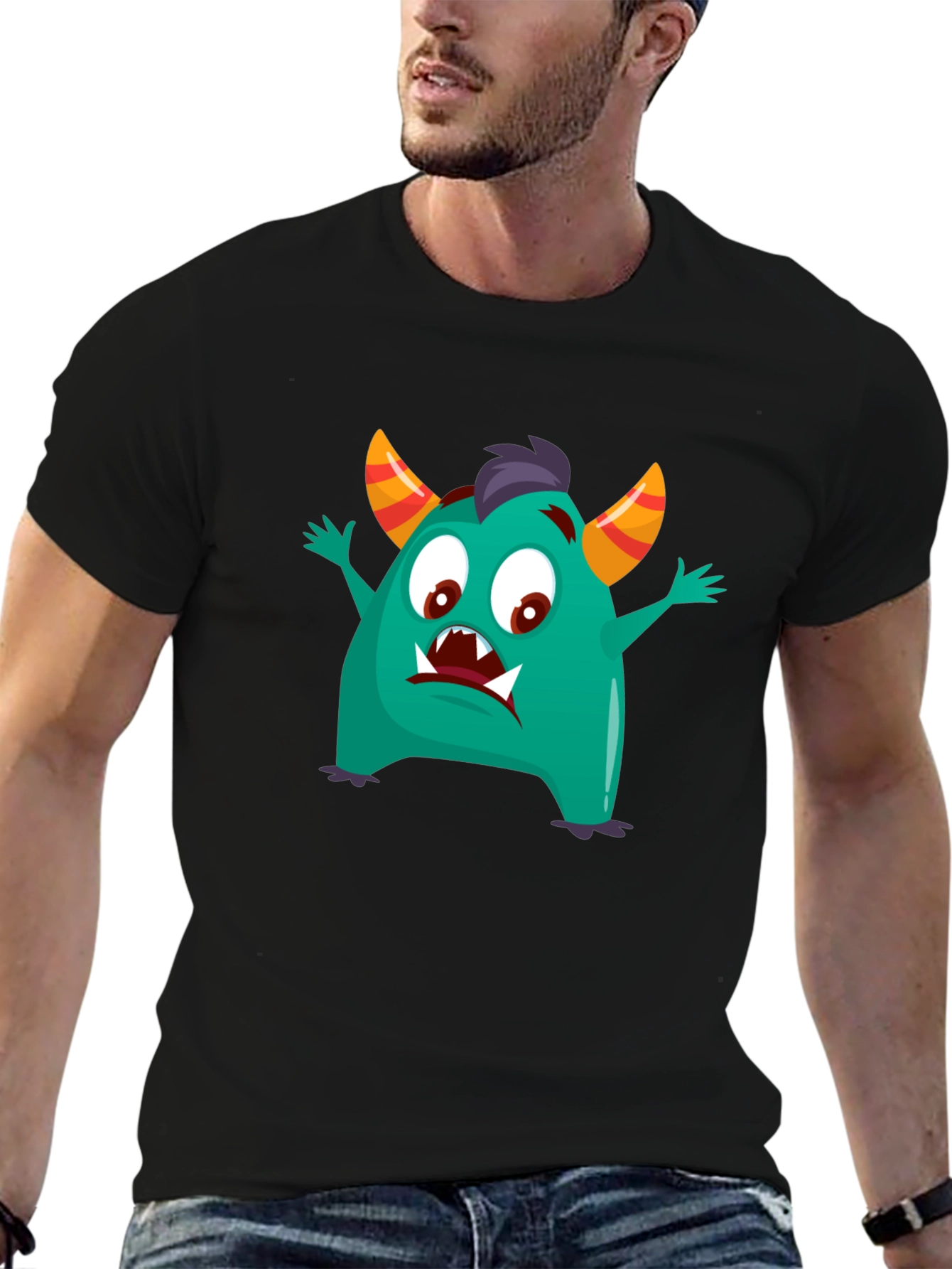 Fun Monster Graphic Tee - Black Cotton