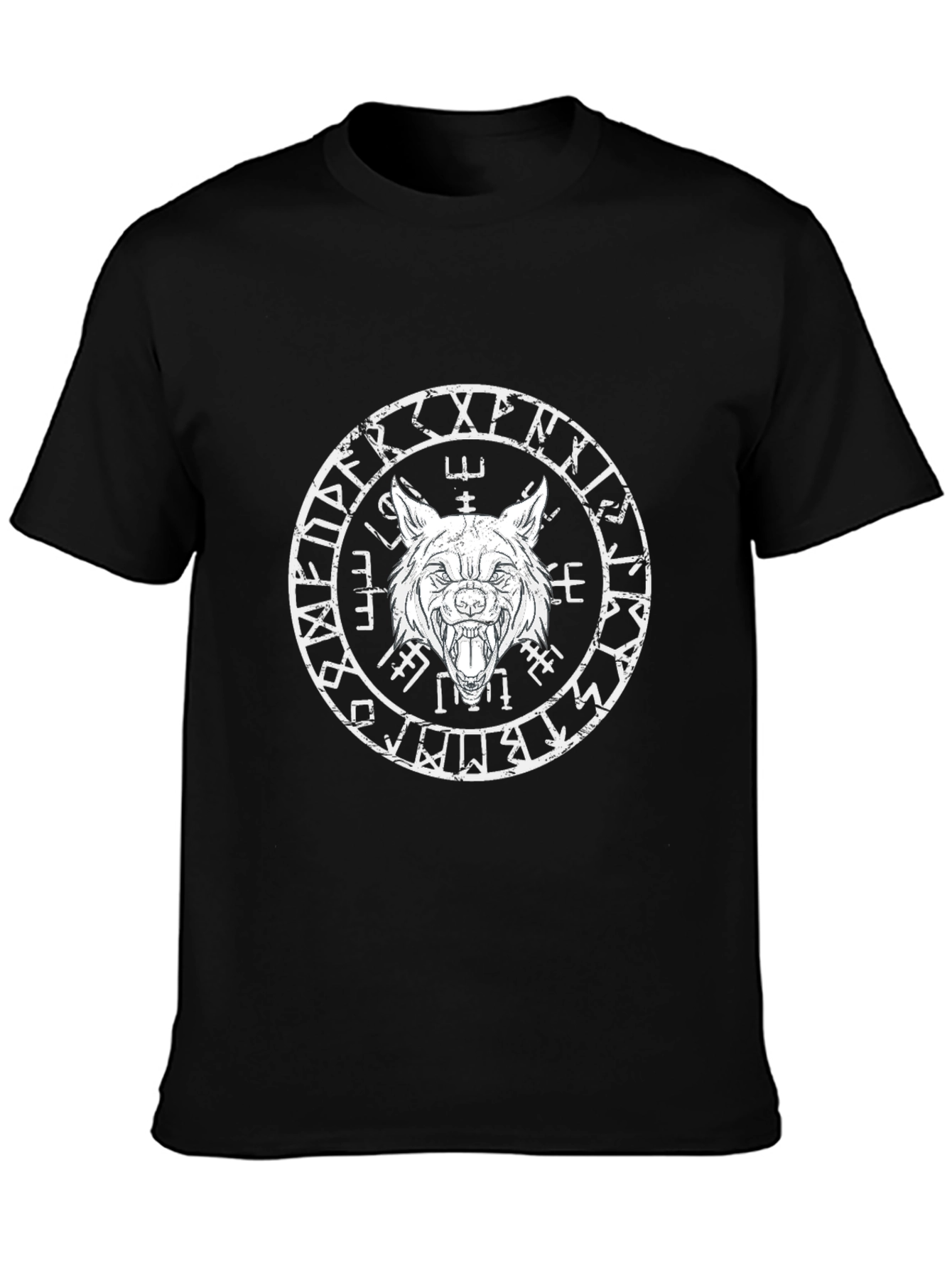 Wolf Rune Circle Graphic T-Shirt - Black