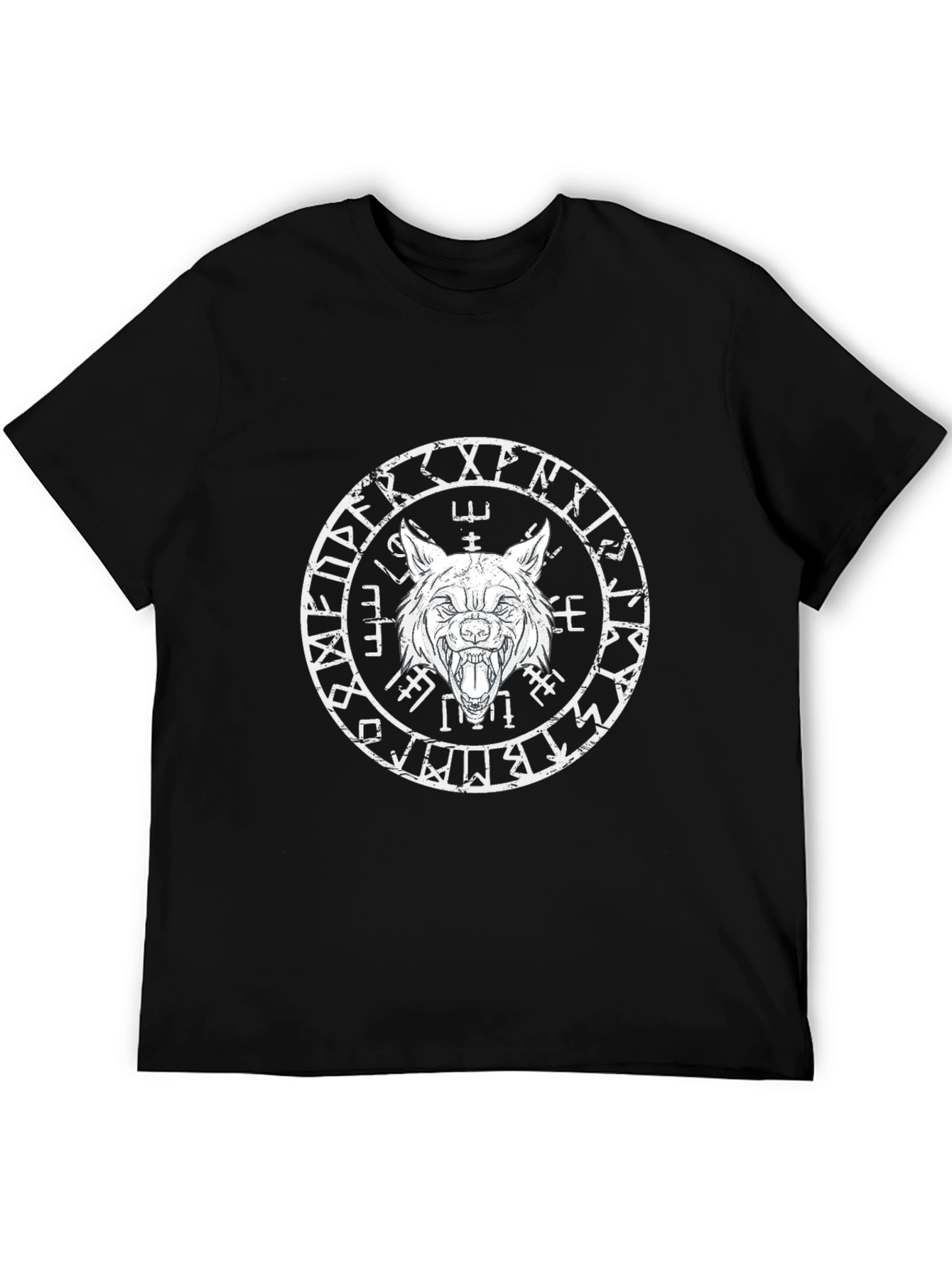 Wolf Rune Circle Graphic T-Shirt - Black