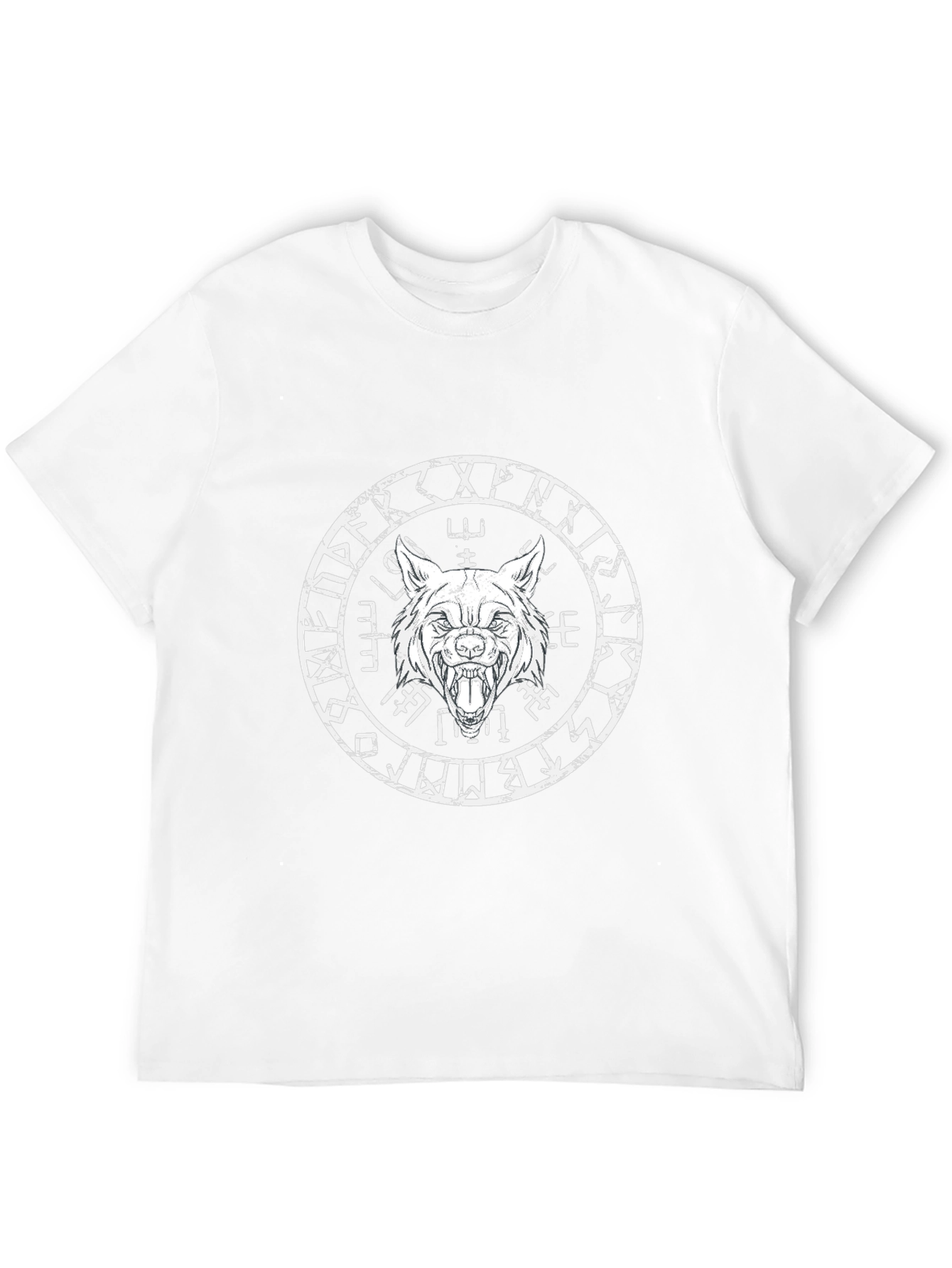 Wolf Rune Circle Graphic T-Shirt - Black