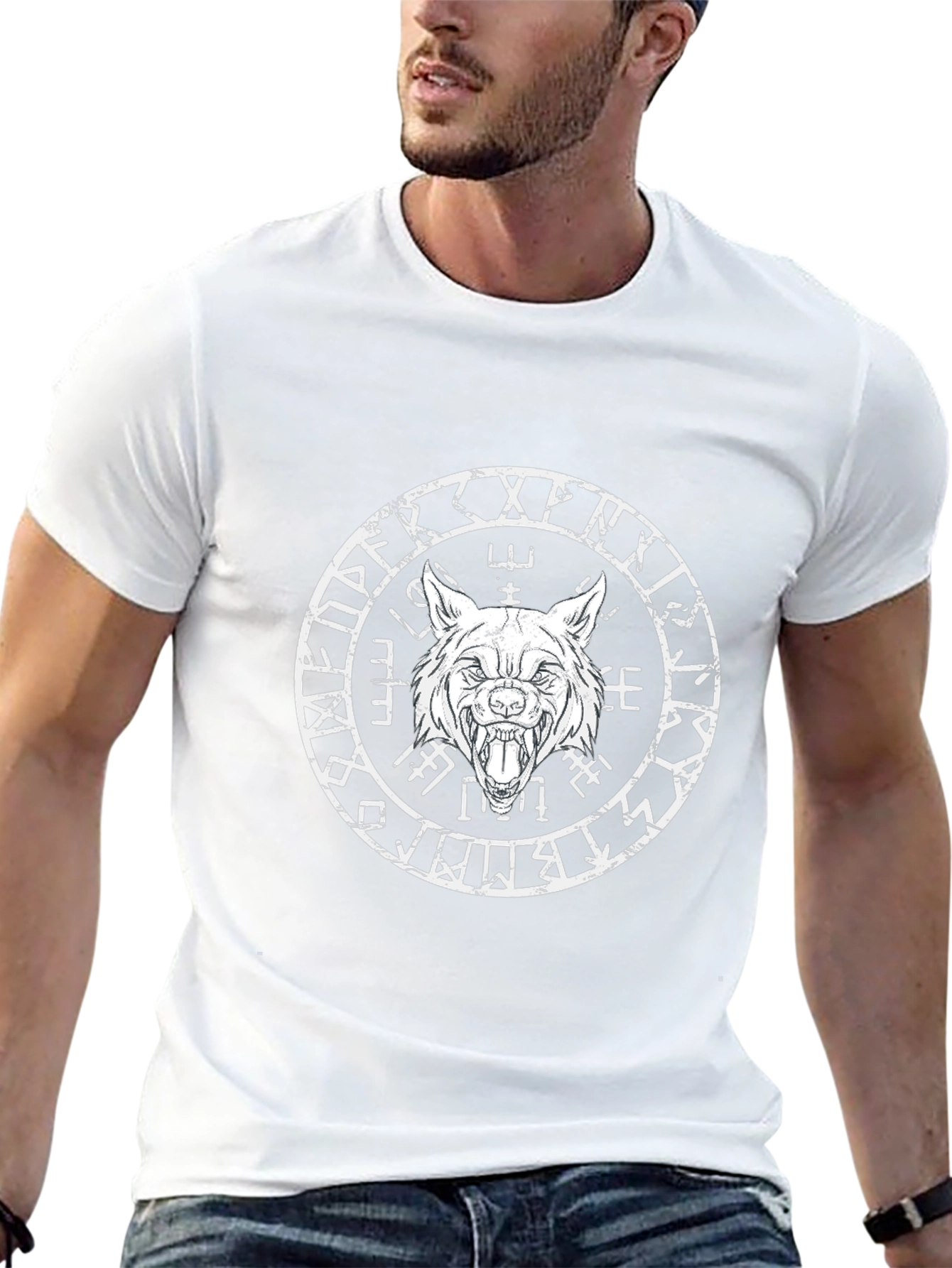 Wolf Rune Circle Graphic T-Shirt - Black