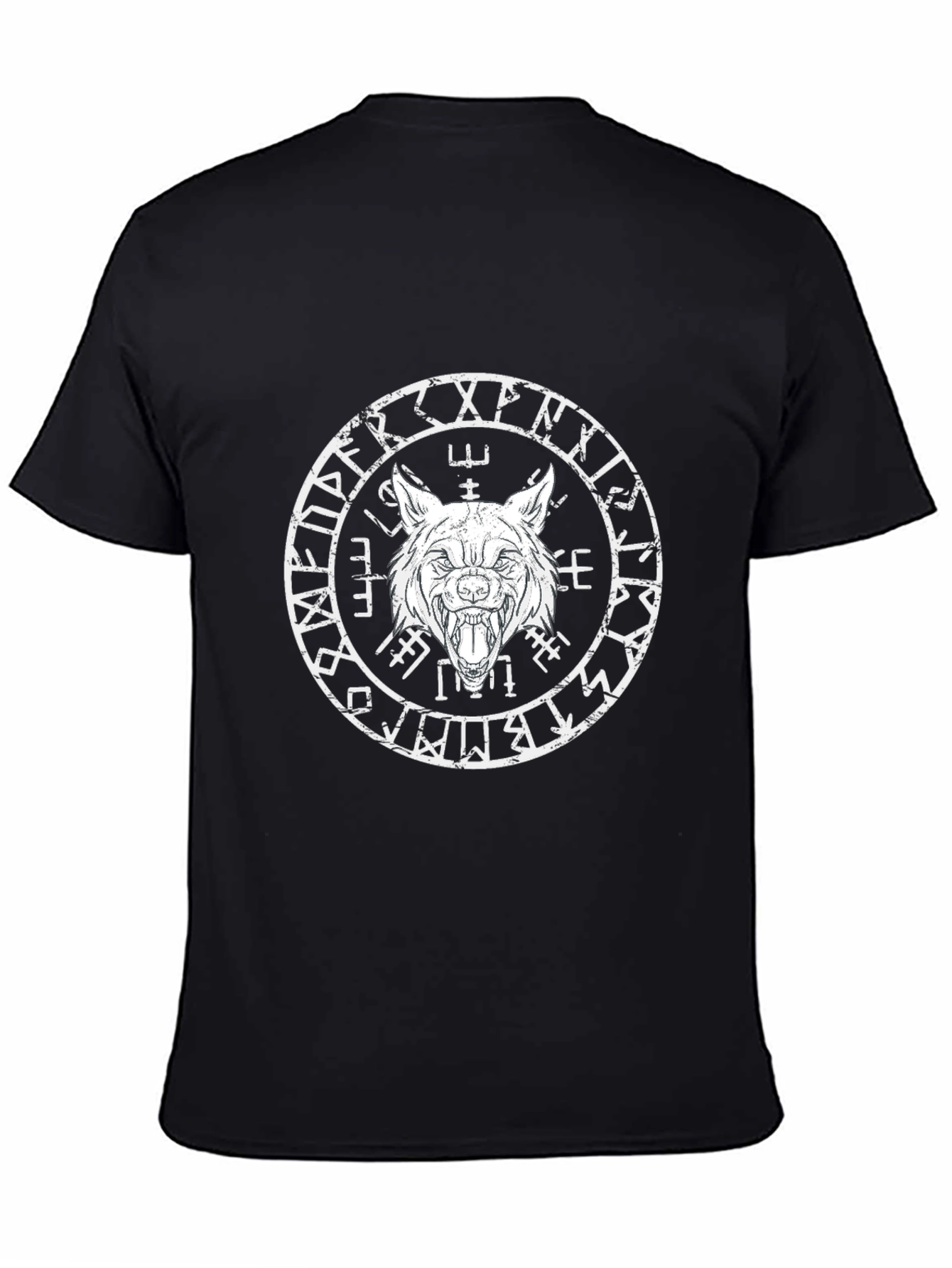 Wolf Rune Circle Graphic T-Shirt - Black