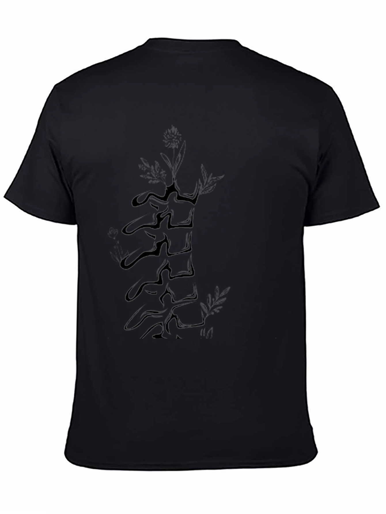Vertebrae Spine & Flower Graphic Black T-Shirt