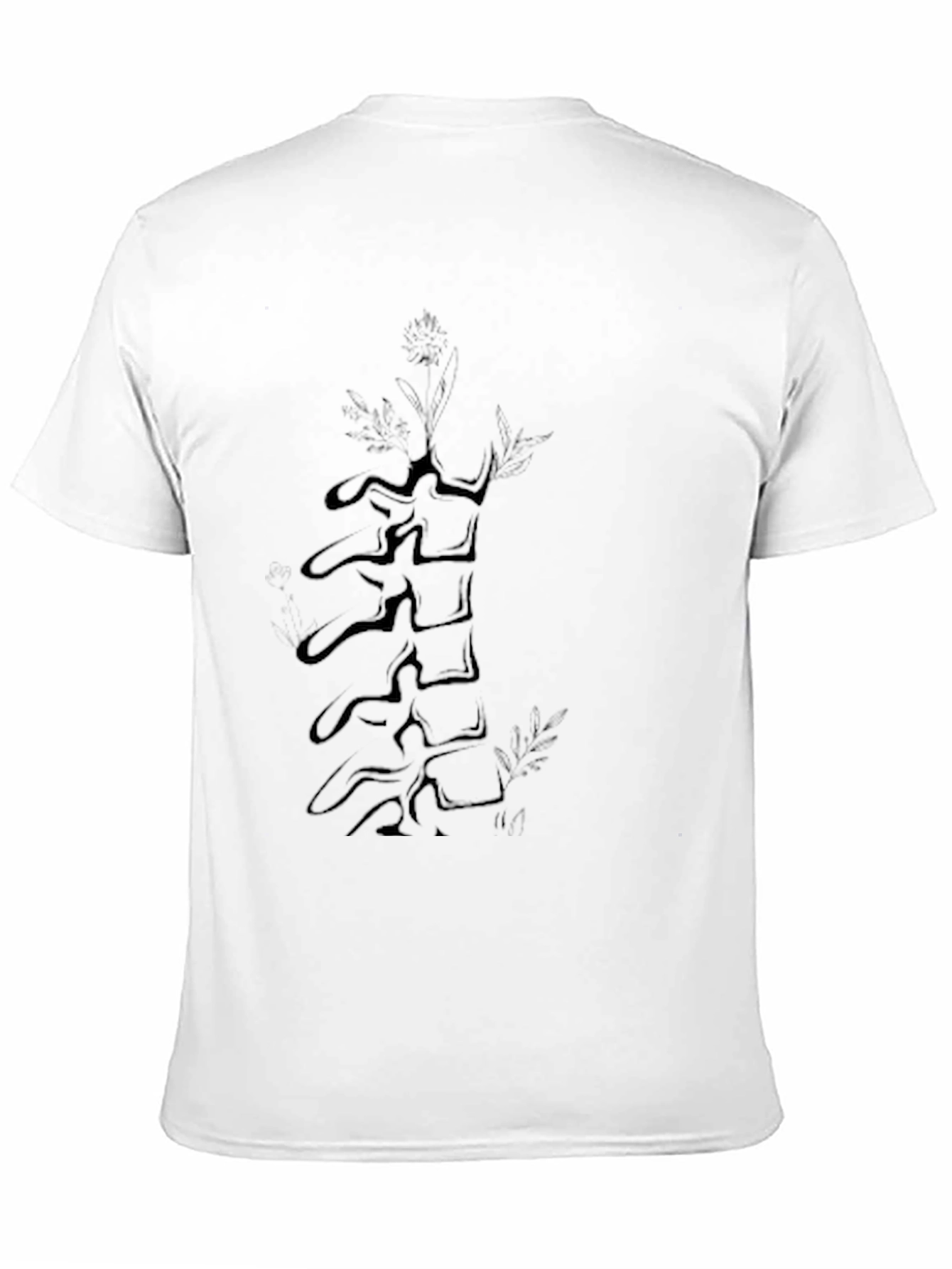 Vertebrae Spine & Flower Graphic Black T-Shirt