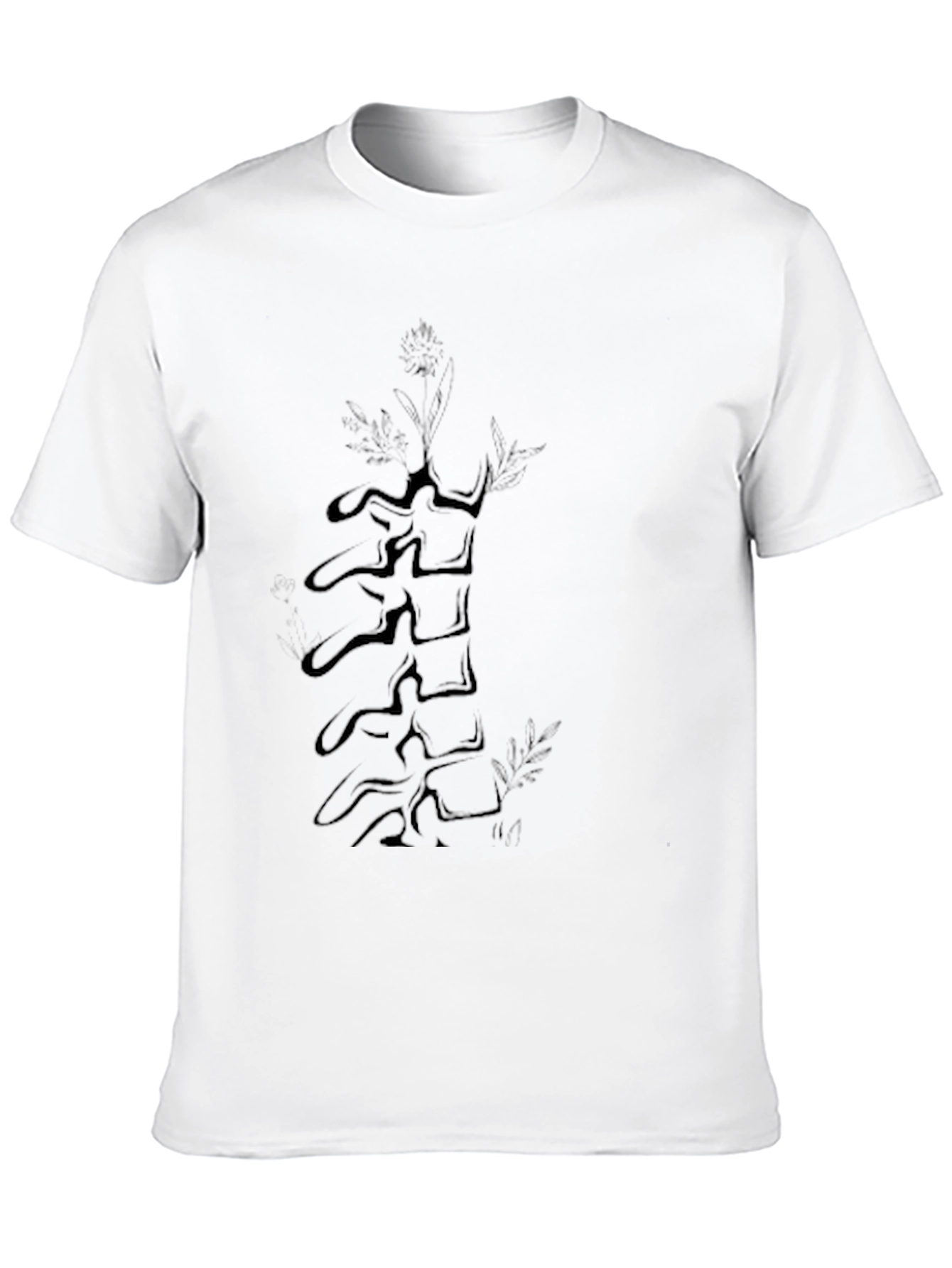 Vertebrae Spine & Flower Graphic Black T-Shirt
