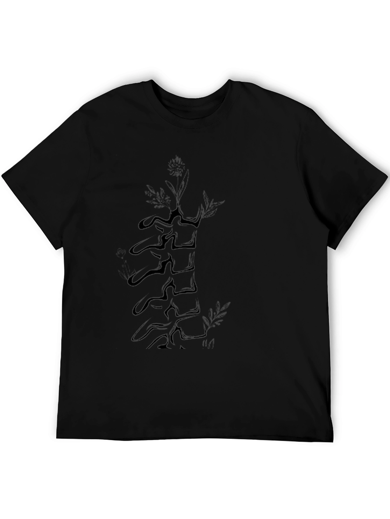 Vertebrae Spine & Flower Graphic Black T-Shirt