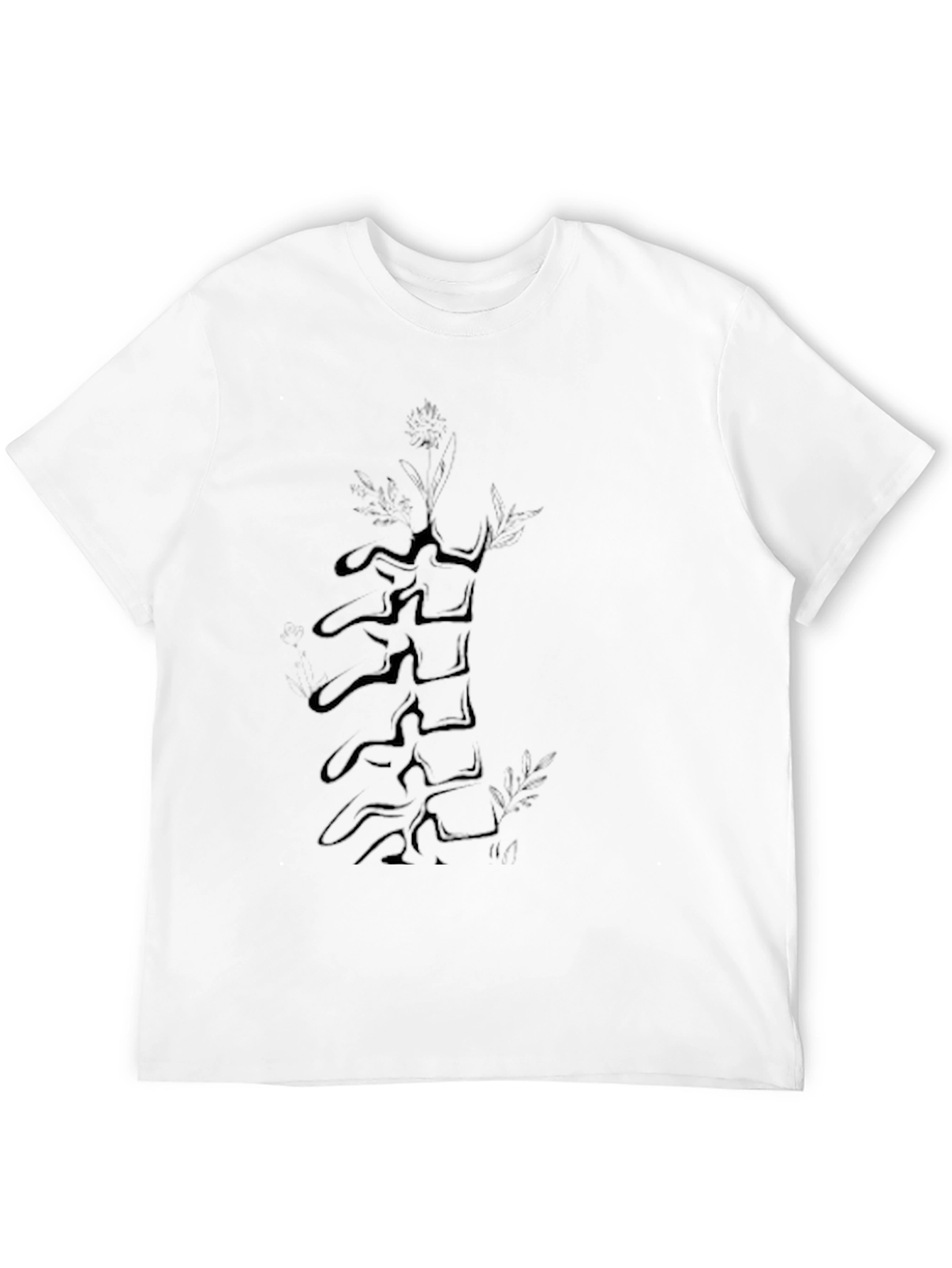 Vertebrae Spine & Flower Graphic Black T-Shirt