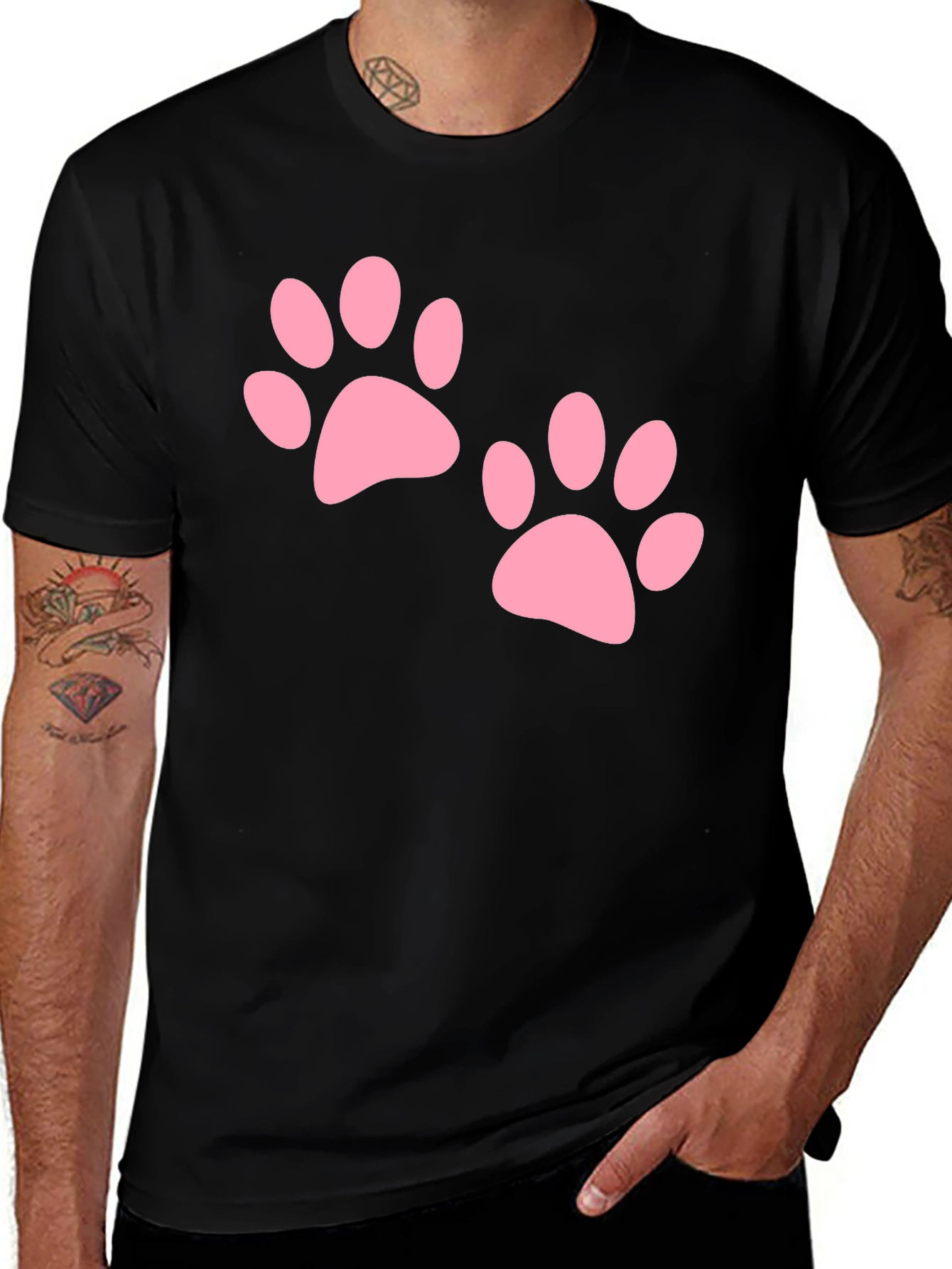 Black Tee with Pink Paw Prints