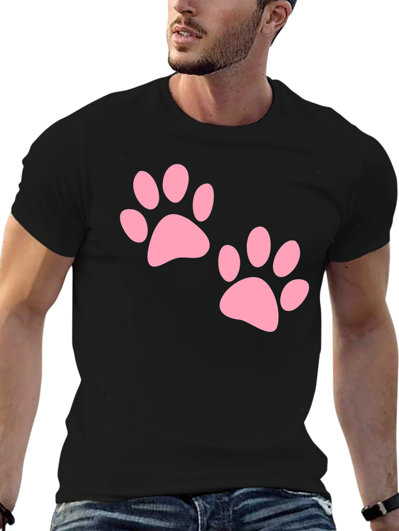 Black Tee with Pink Paw Prints