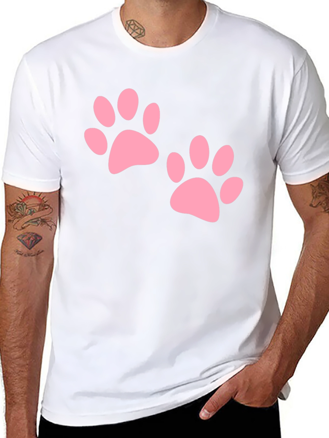 Black Tee with Pink Paw Prints