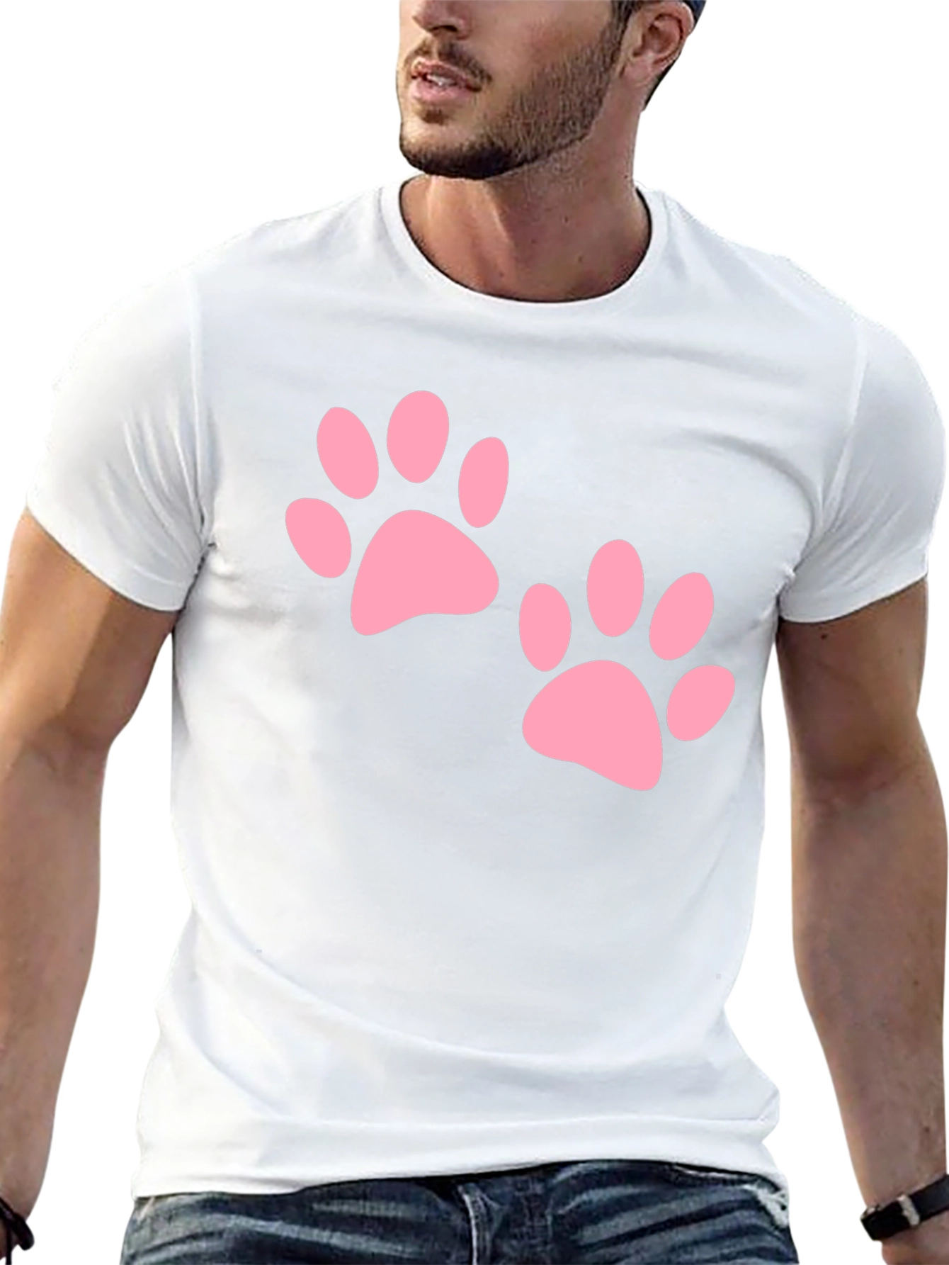 Black Tee with Pink Paw Prints