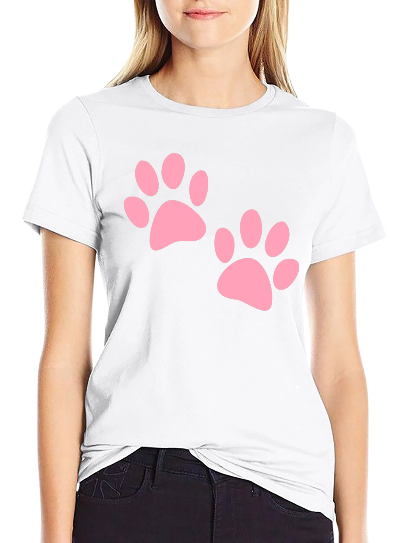 Black Tee with Pink Paw Prints