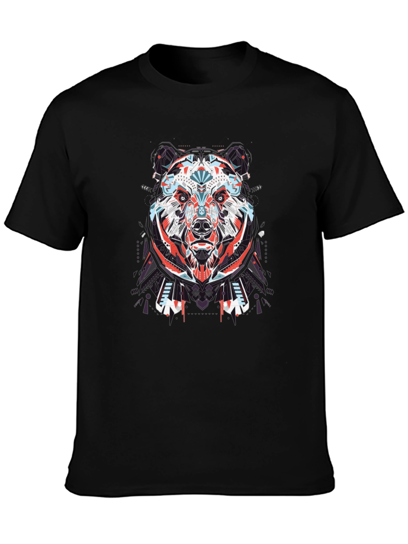 Geometric Bear Graphic Tee - Black Cotton T-Shirt