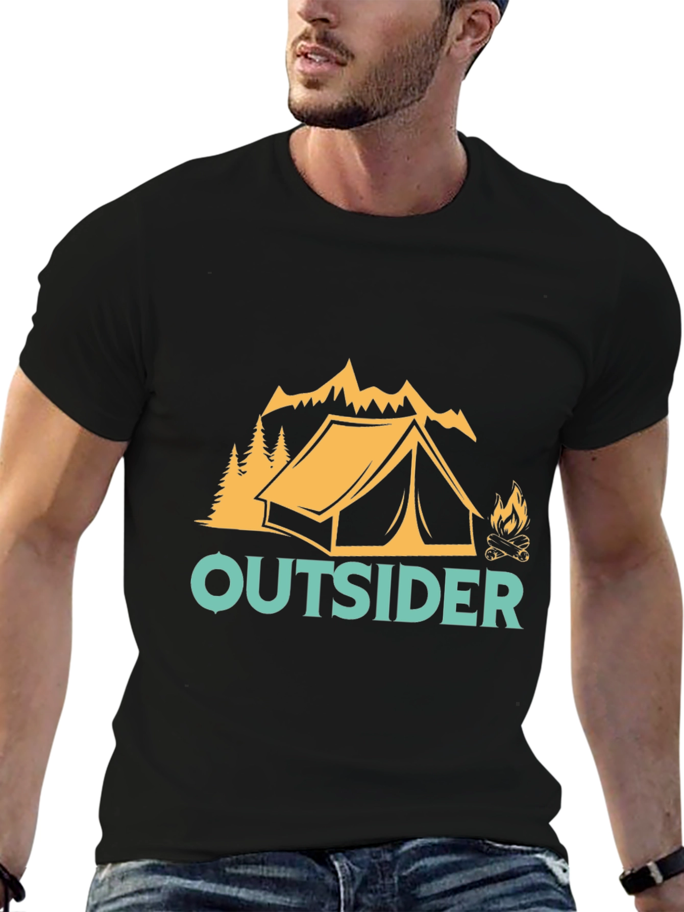 Outsider Camping Graphic Tee - Black Cotton Shirt