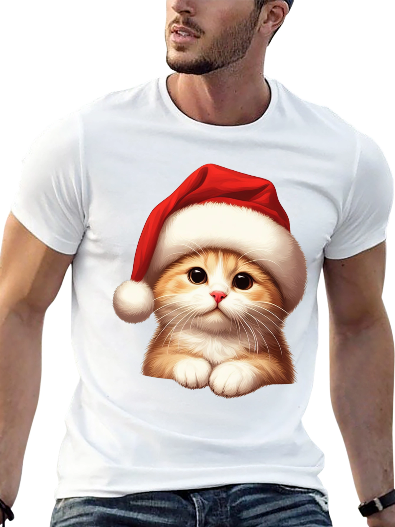 Festive Cat Tee - Santa Hat Holiday Shirt