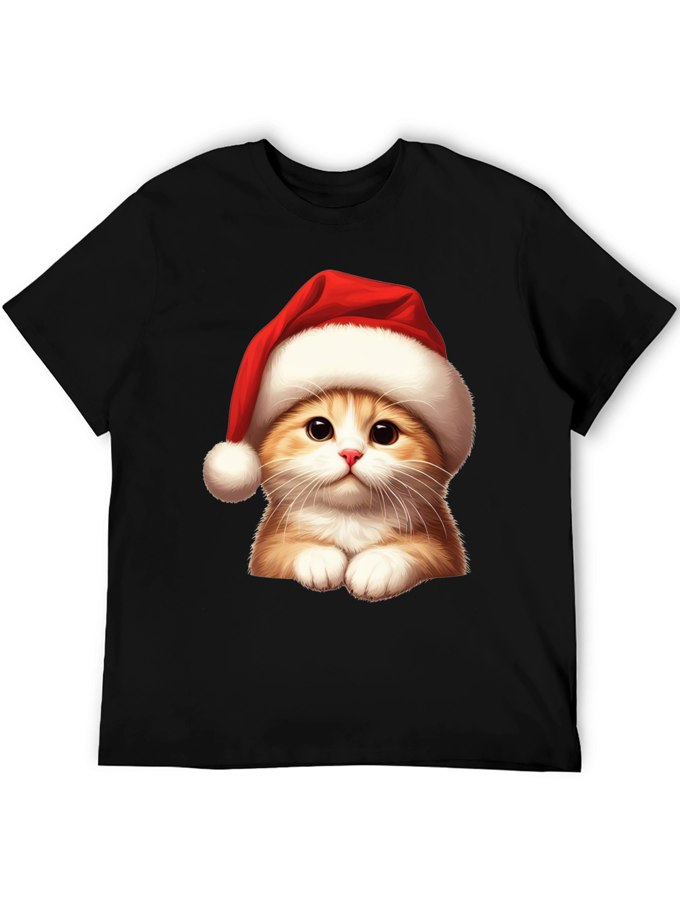 Festive Cat Tee - Santa Hat Holiday Shirt