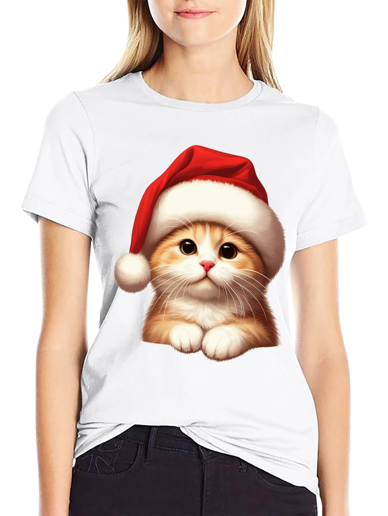 Festive Cat Tee - Santa Hat Holiday Shirt