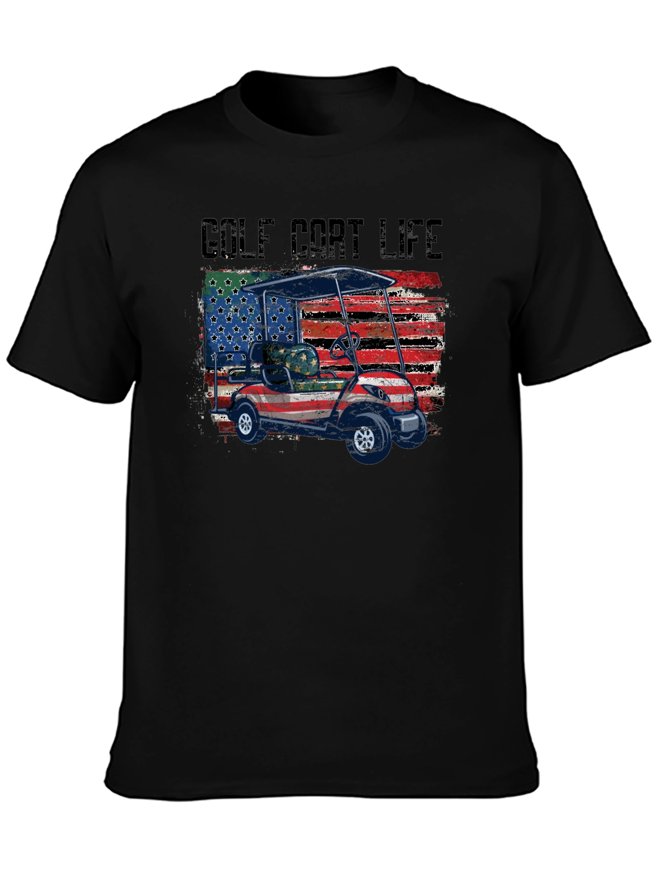 Golf Cart Life Tee - Patriotic USA Flag Design