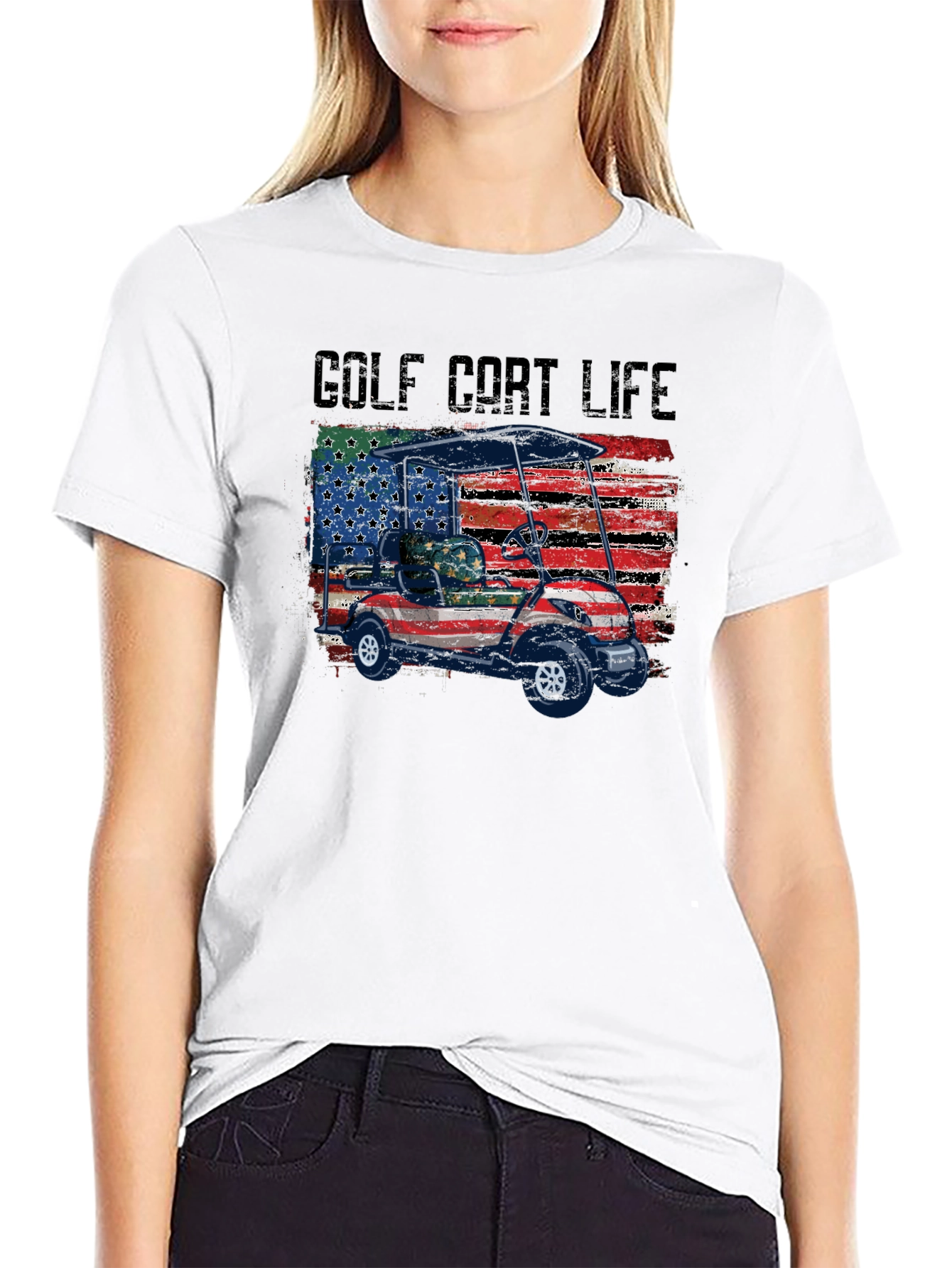 Golf Cart Life Tee - Patriotic USA Flag Design