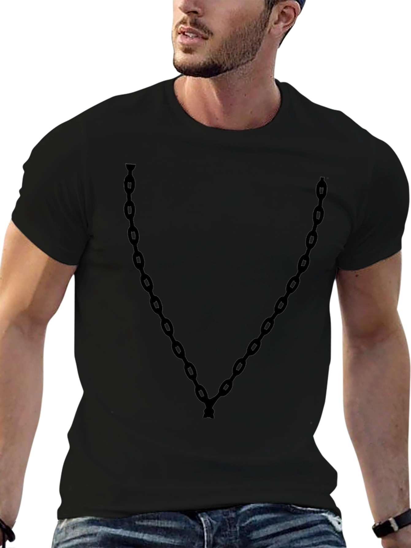Chain Print Black Crew Neck Tee
