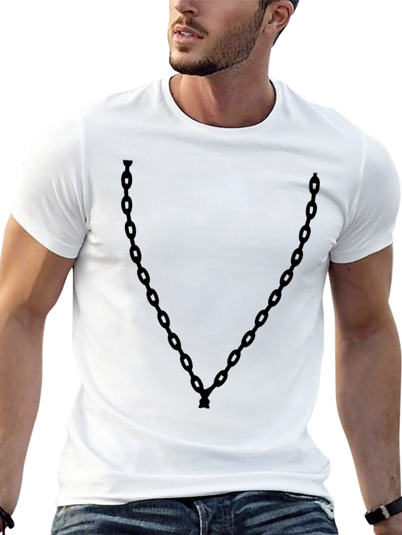 Chain Print Black Crew Neck Tee