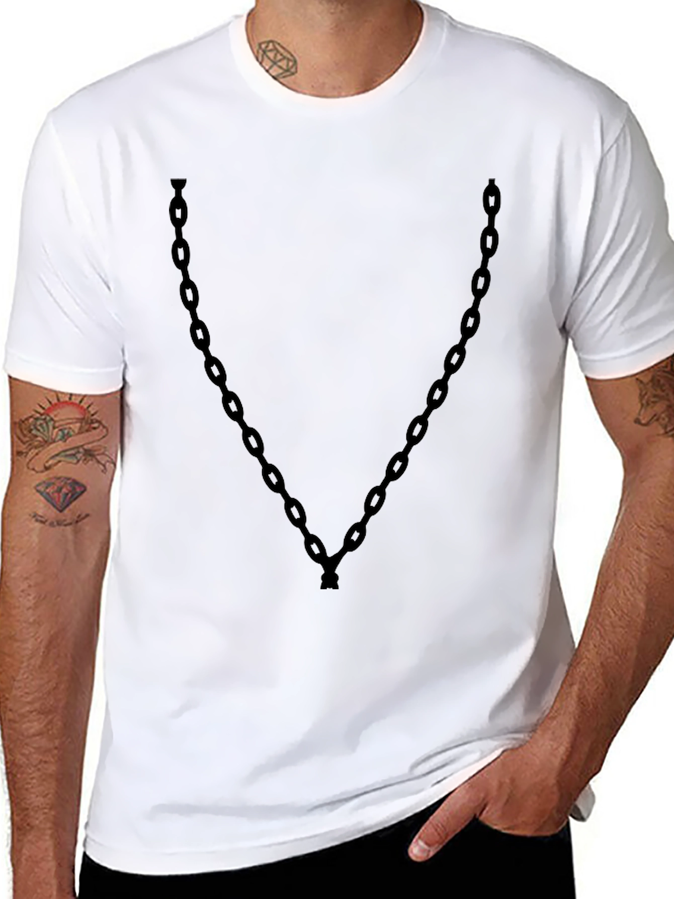 Chain Print Black Crew Neck Tee