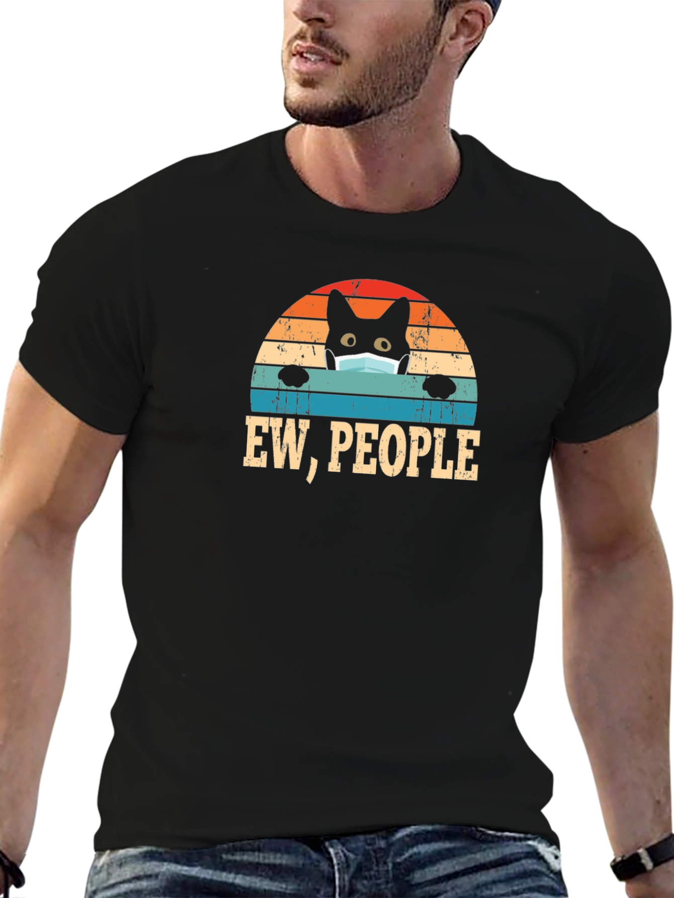Ew People Black Cat Mask T-Shirt