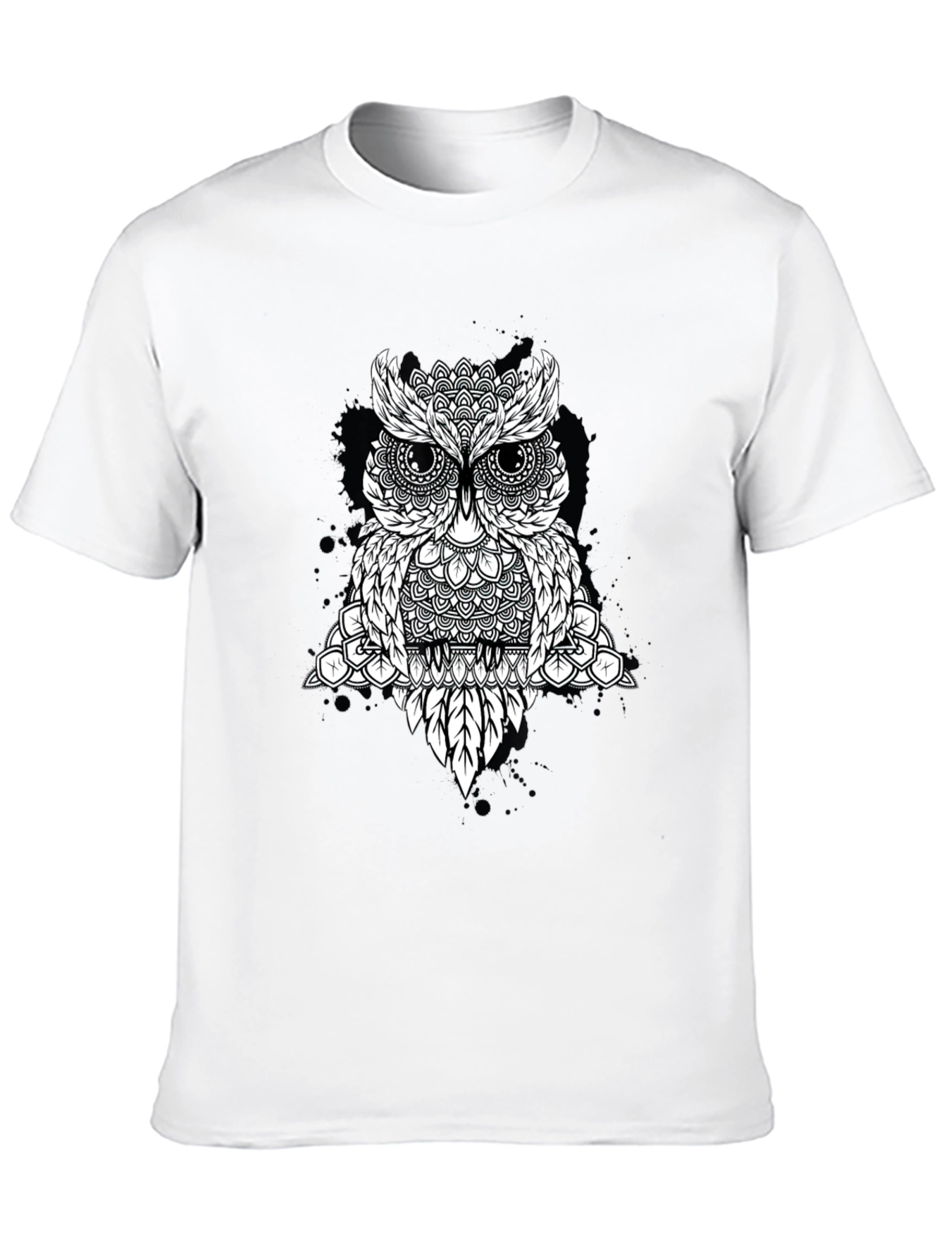 Geometric Owl Graphic Tee - Black