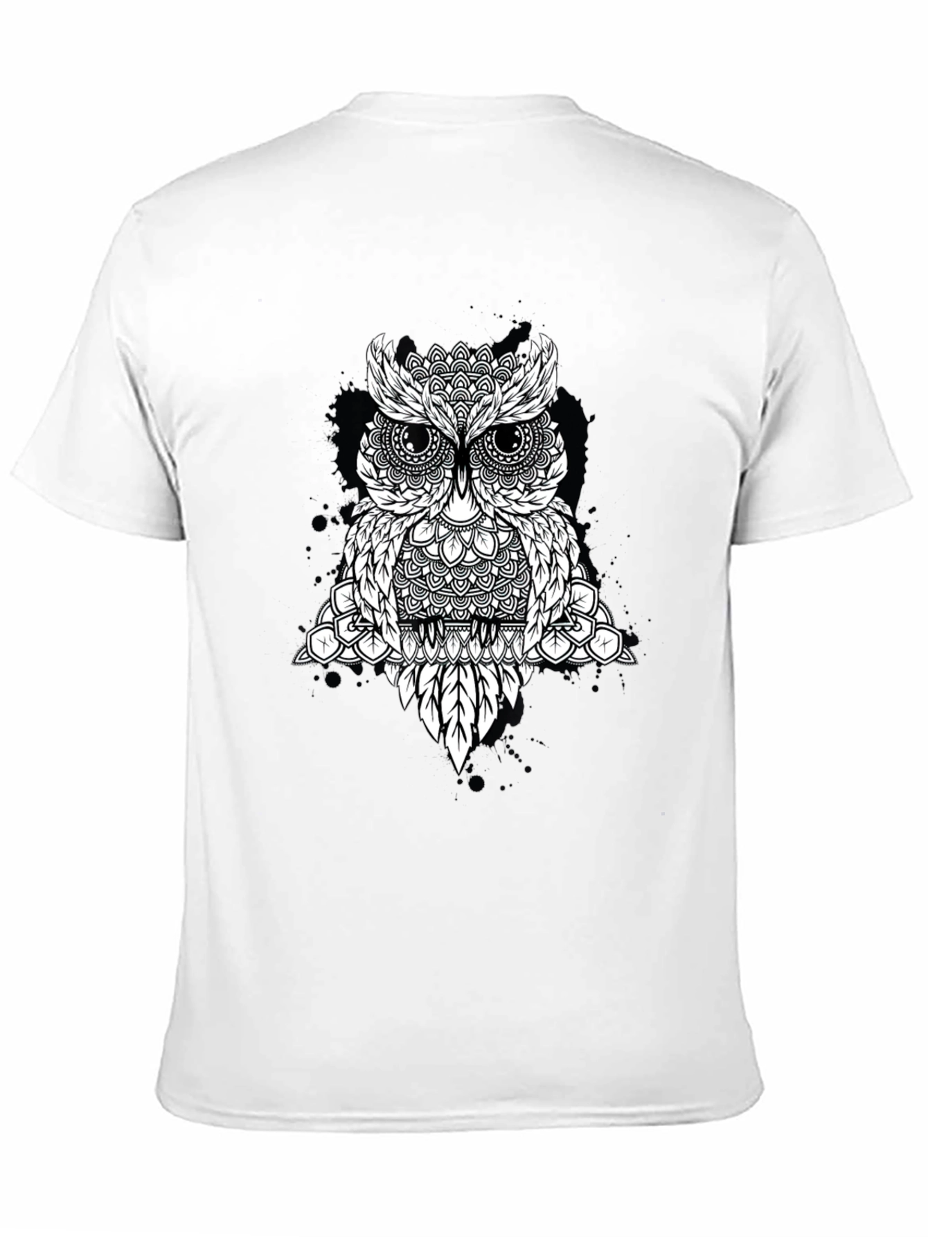 Geometric Owl Graphic Tee - Black