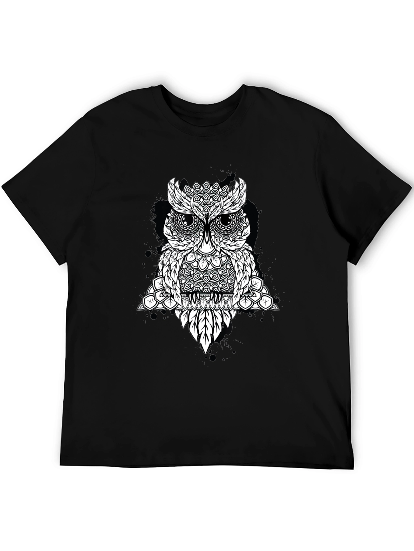 Geometric Owl Graphic Tee - Black