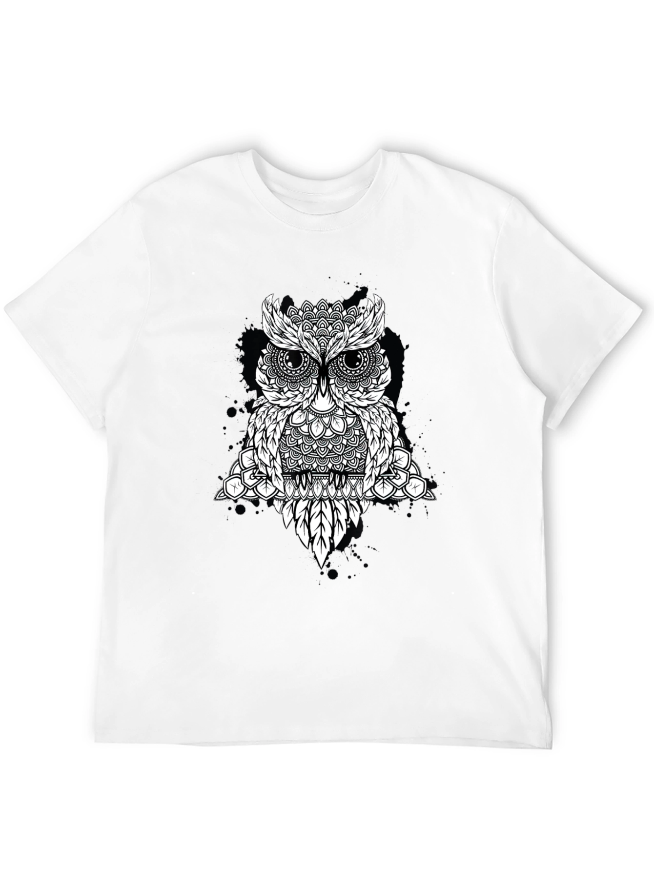 Geometric Owl Graphic Tee - Black
