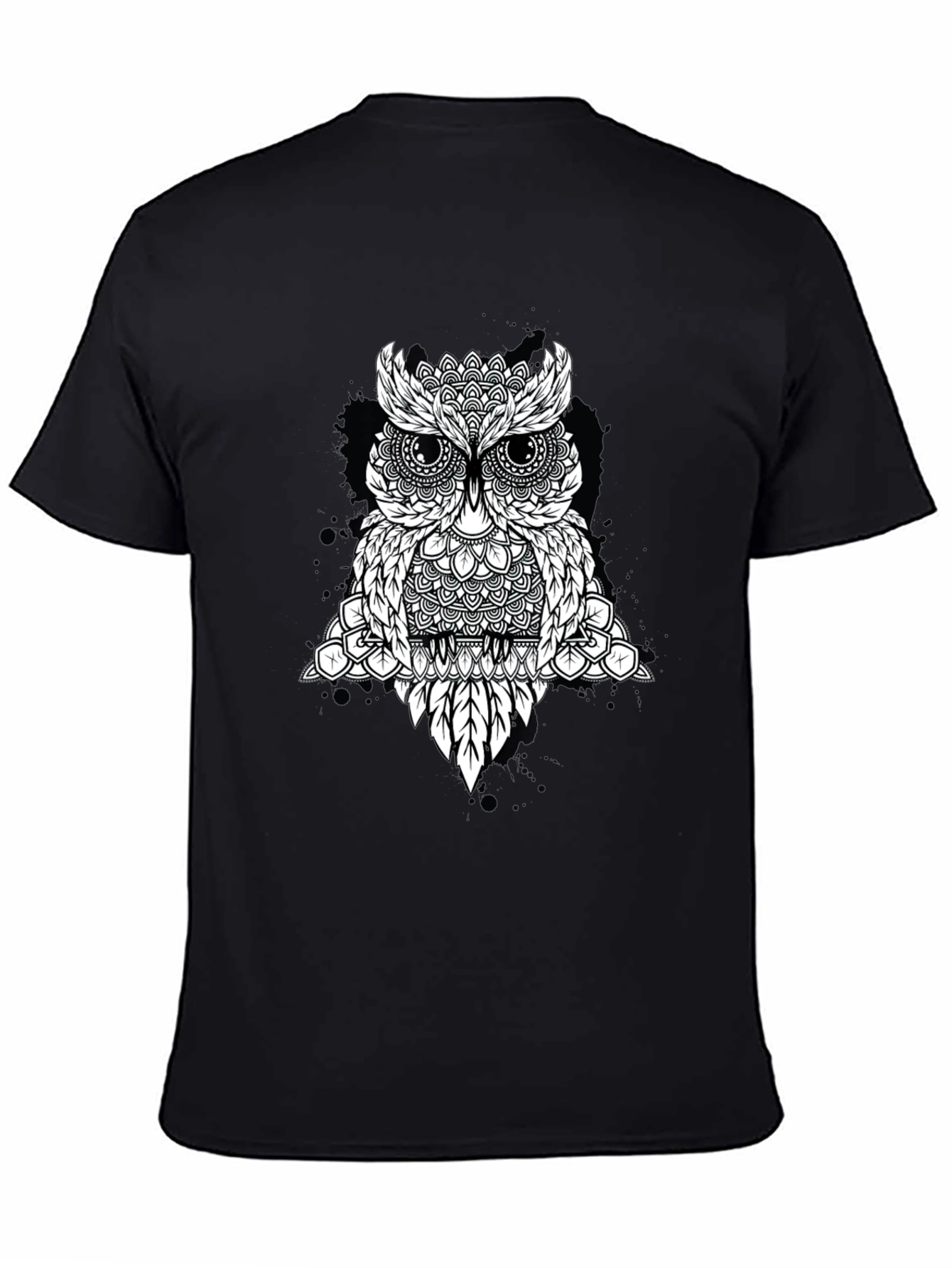 Geometric Owl Graphic Tee - Black