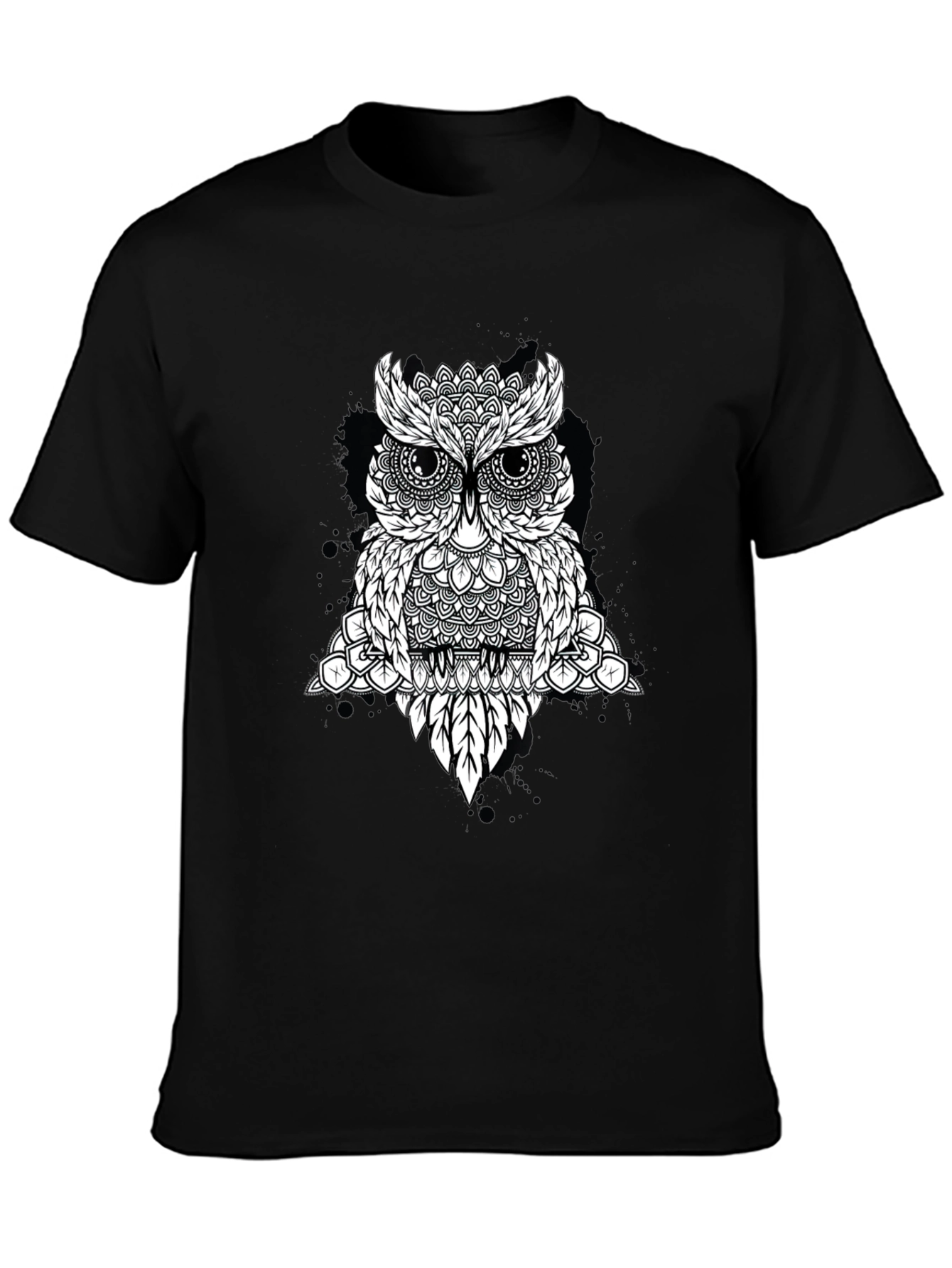 Geometric Owl Graphic Tee - Black