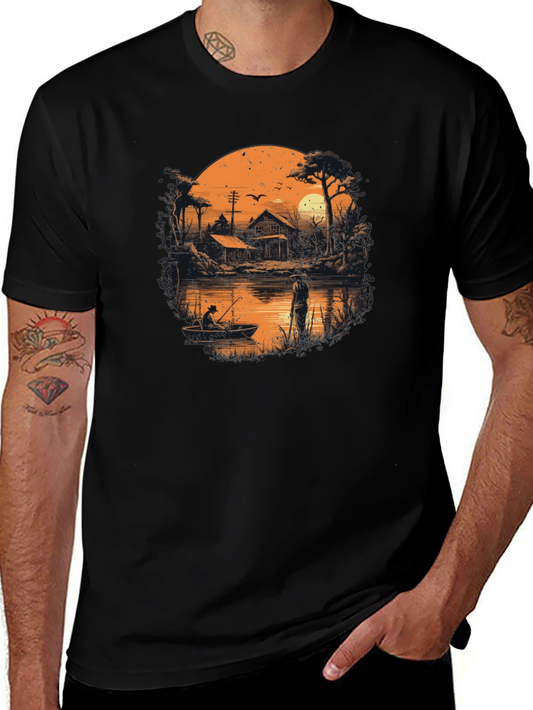 Fishing at Sunset Graphic T-Shirt