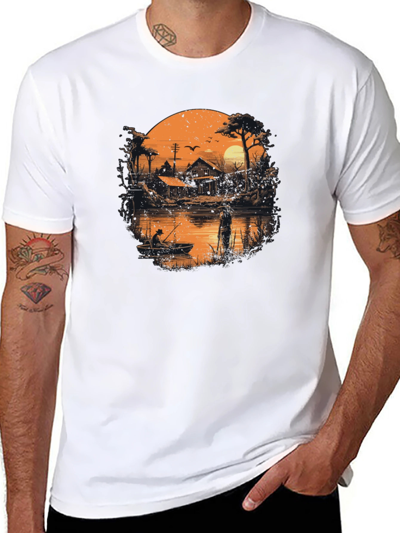 Fishing at Sunset Graphic T-Shirt