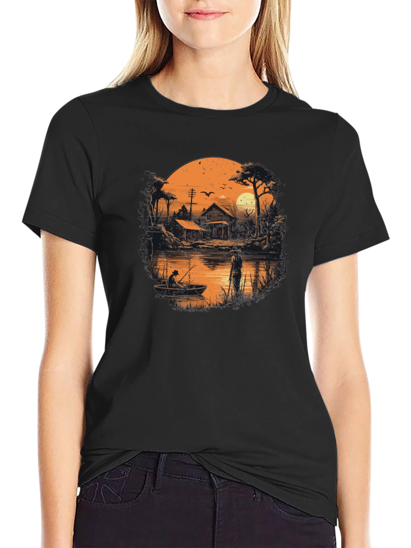 Fishing at Sunset Graphic T-Shirt