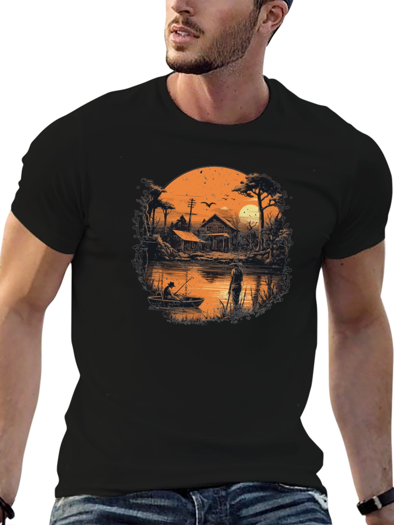 Fishing at Sunset Graphic T-Shirt